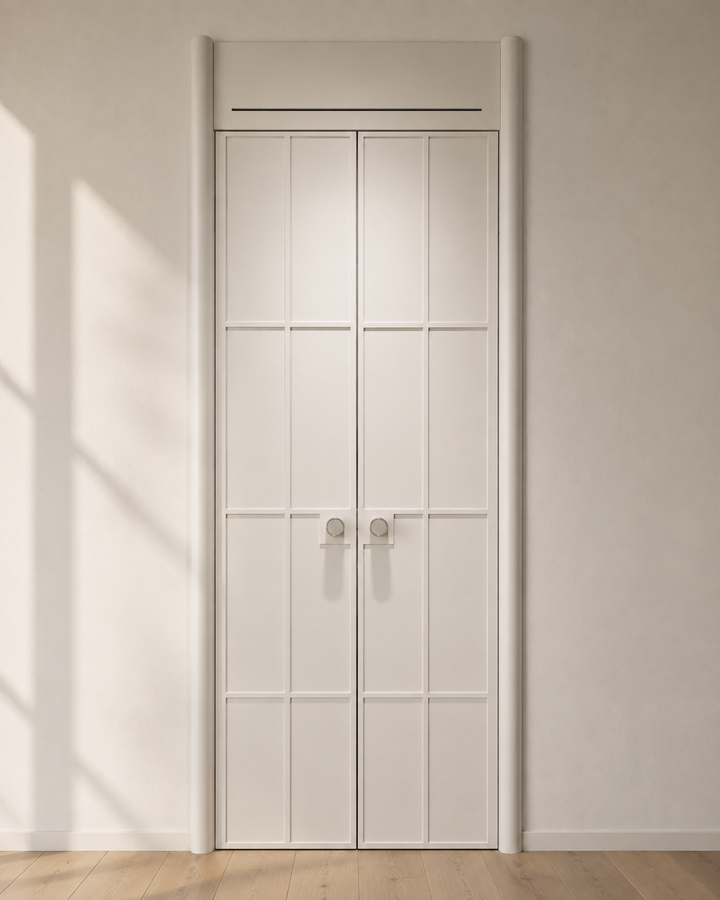 White Lacquered Skeleton-Line Solid Wood Double Door