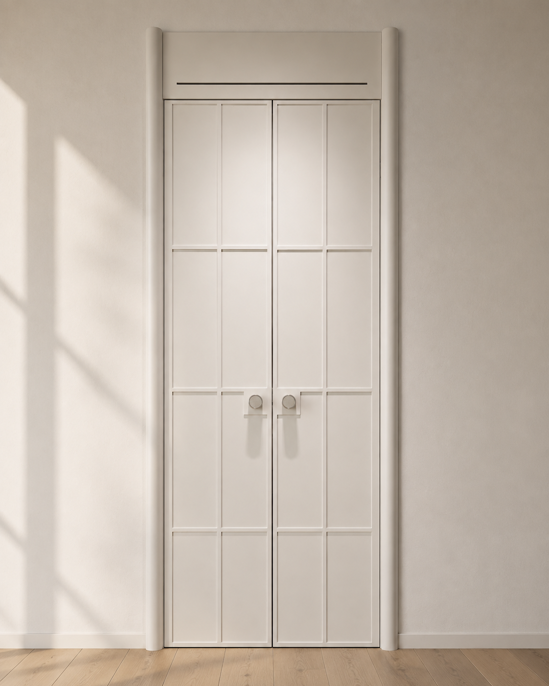 White Lacquered Skeleton-Line Solid Wood Double Door