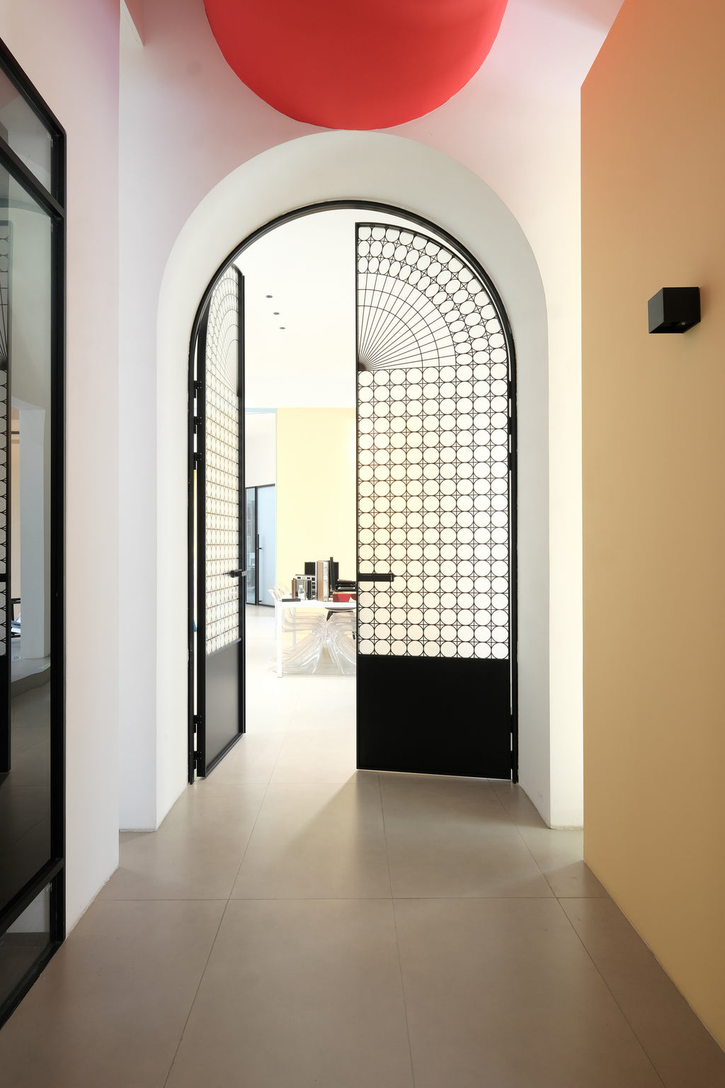 Vintage Patterned Glass Arched Double Door
