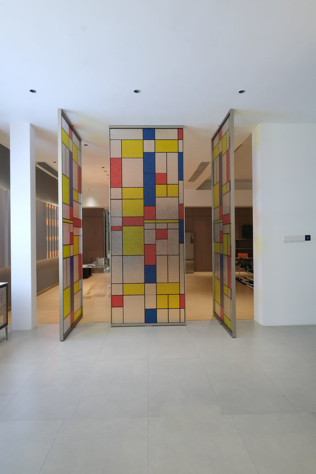 Geometric Color-Block 3-Panel Pivot Door