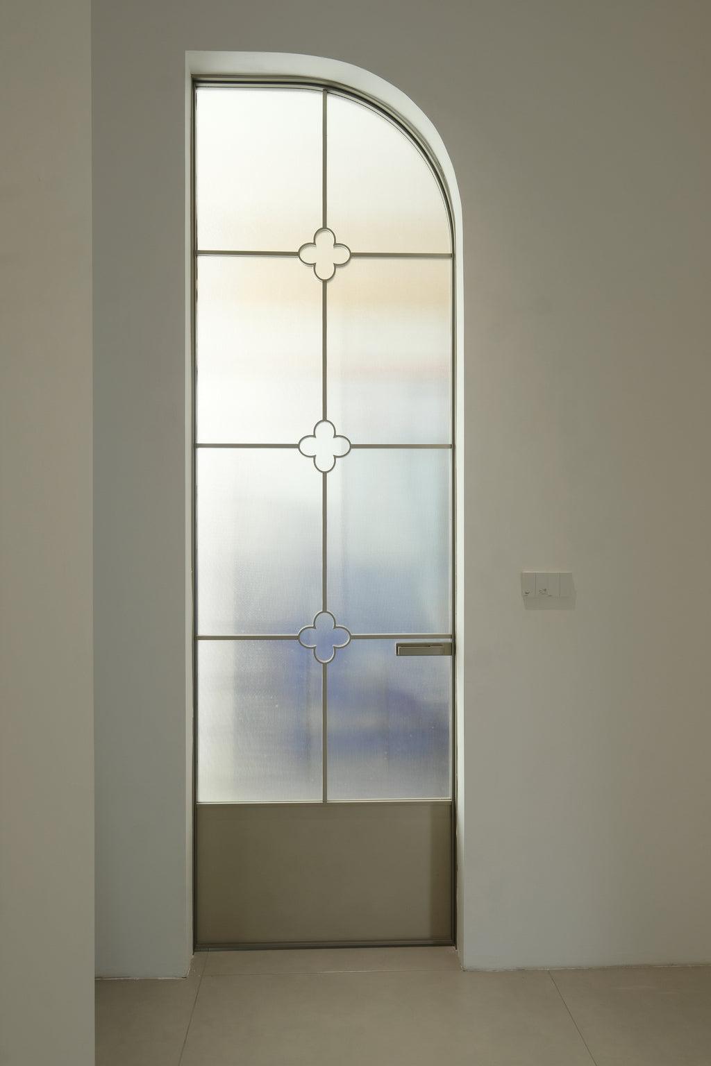 Silver Half-Arch Textured Glass Door