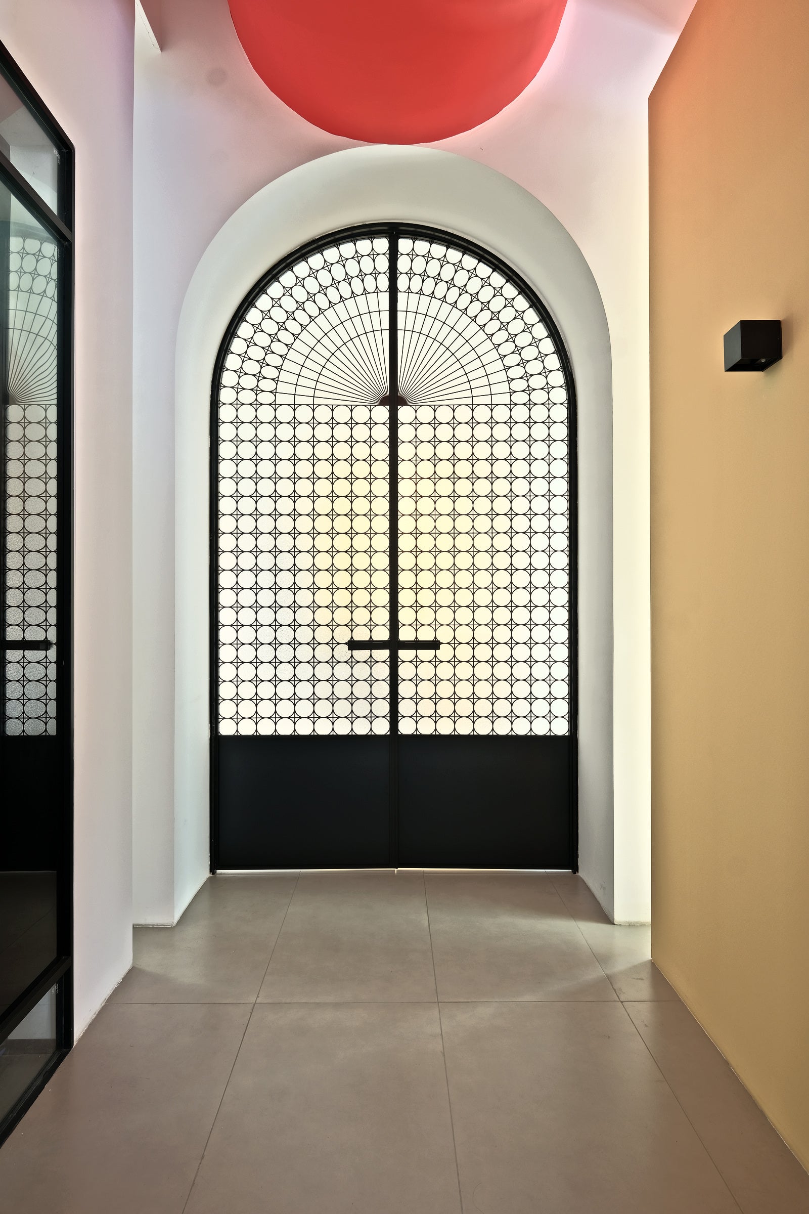 Vintage Patterned Glass Arched Double Door