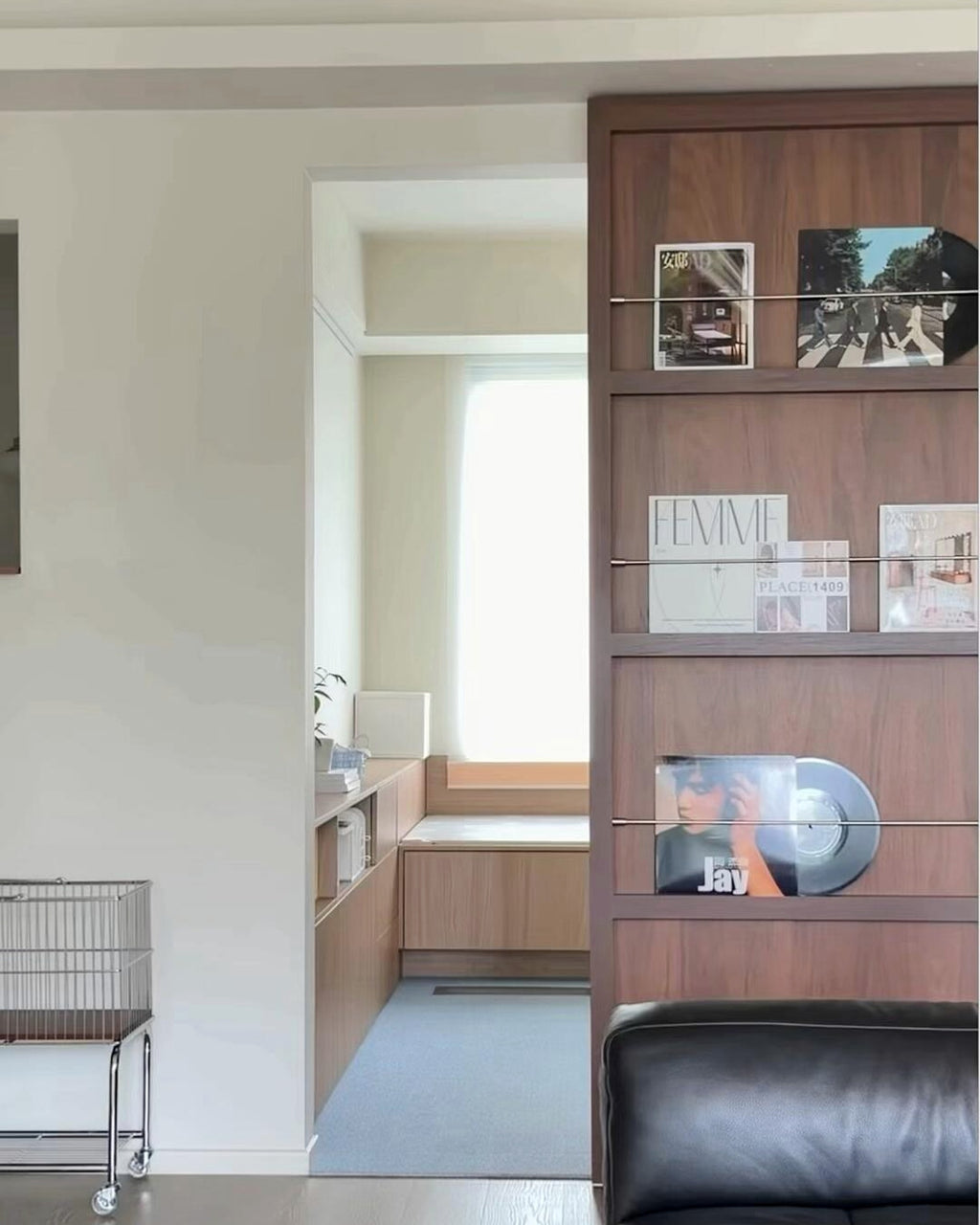 Walnut Magazine Display Sliding Door