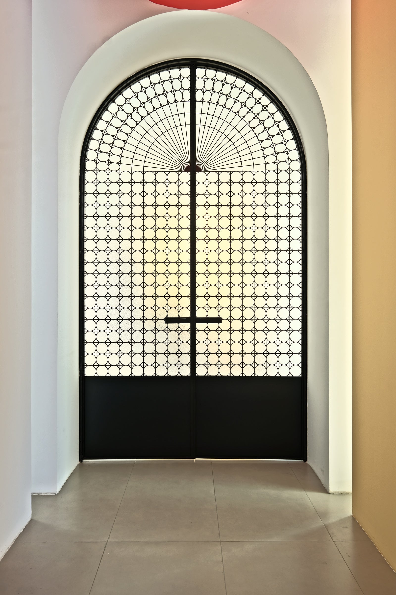 Vintage Patterned Glass Arched Double Door