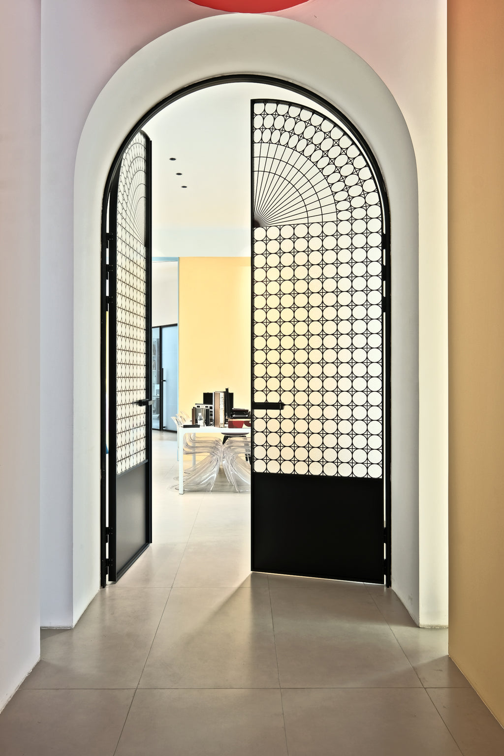 Vintage Patterned Glass Arched Double Door