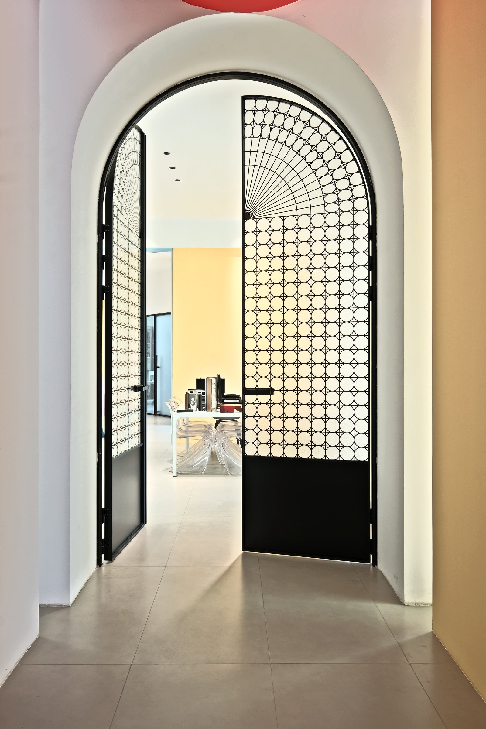 Vintage Patterned Glass Arched Double Door