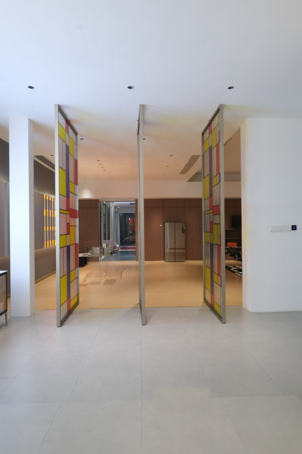 Geometric Color-Block 3-Panel Pivot Door