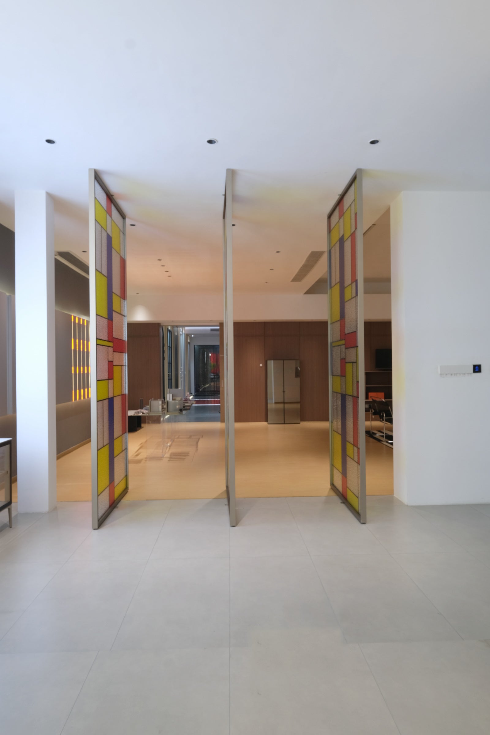Geometric Color-Block 3-Panel Pivot Door