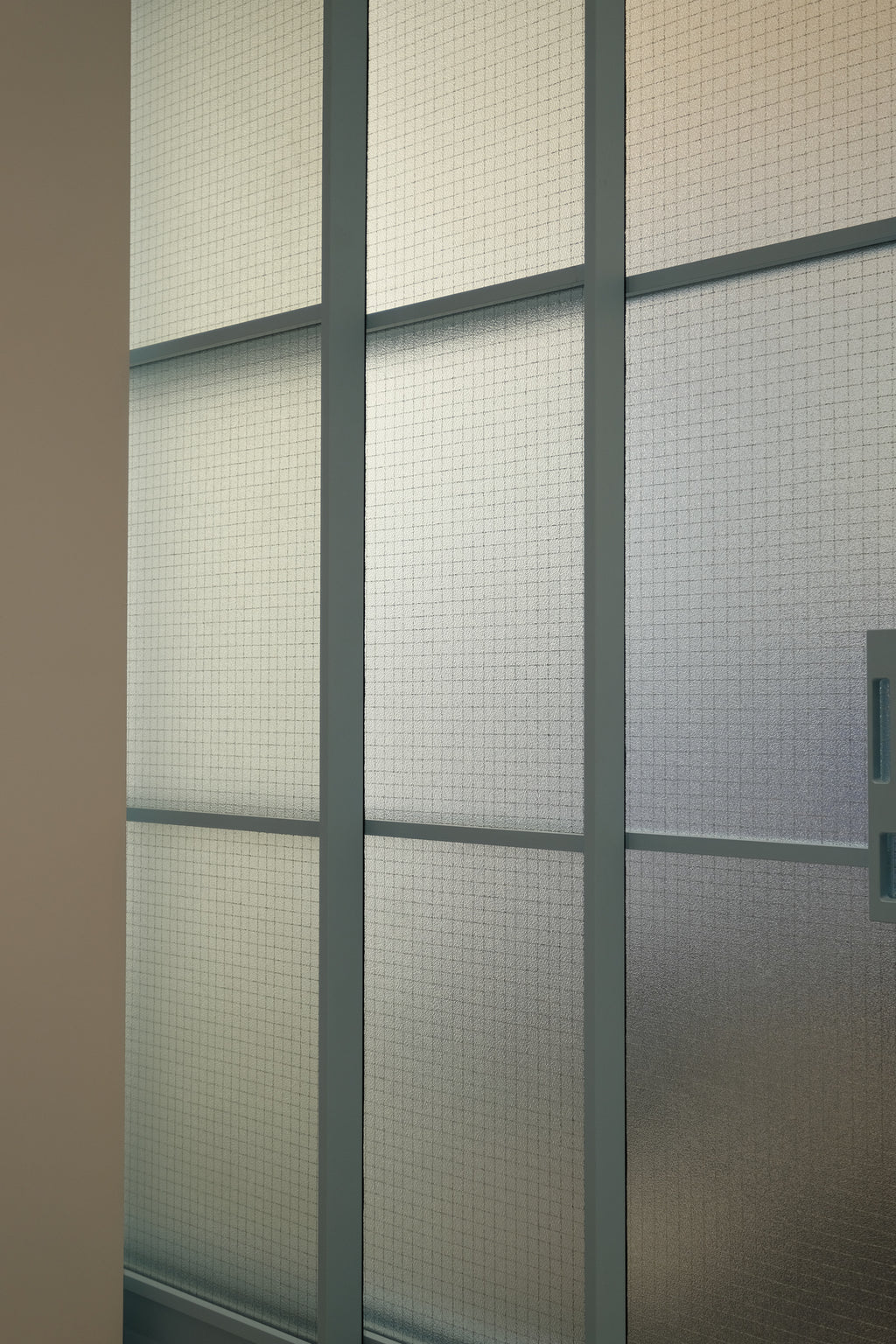 Blue-Gray 3-Panel Textured Glass Sliding Door