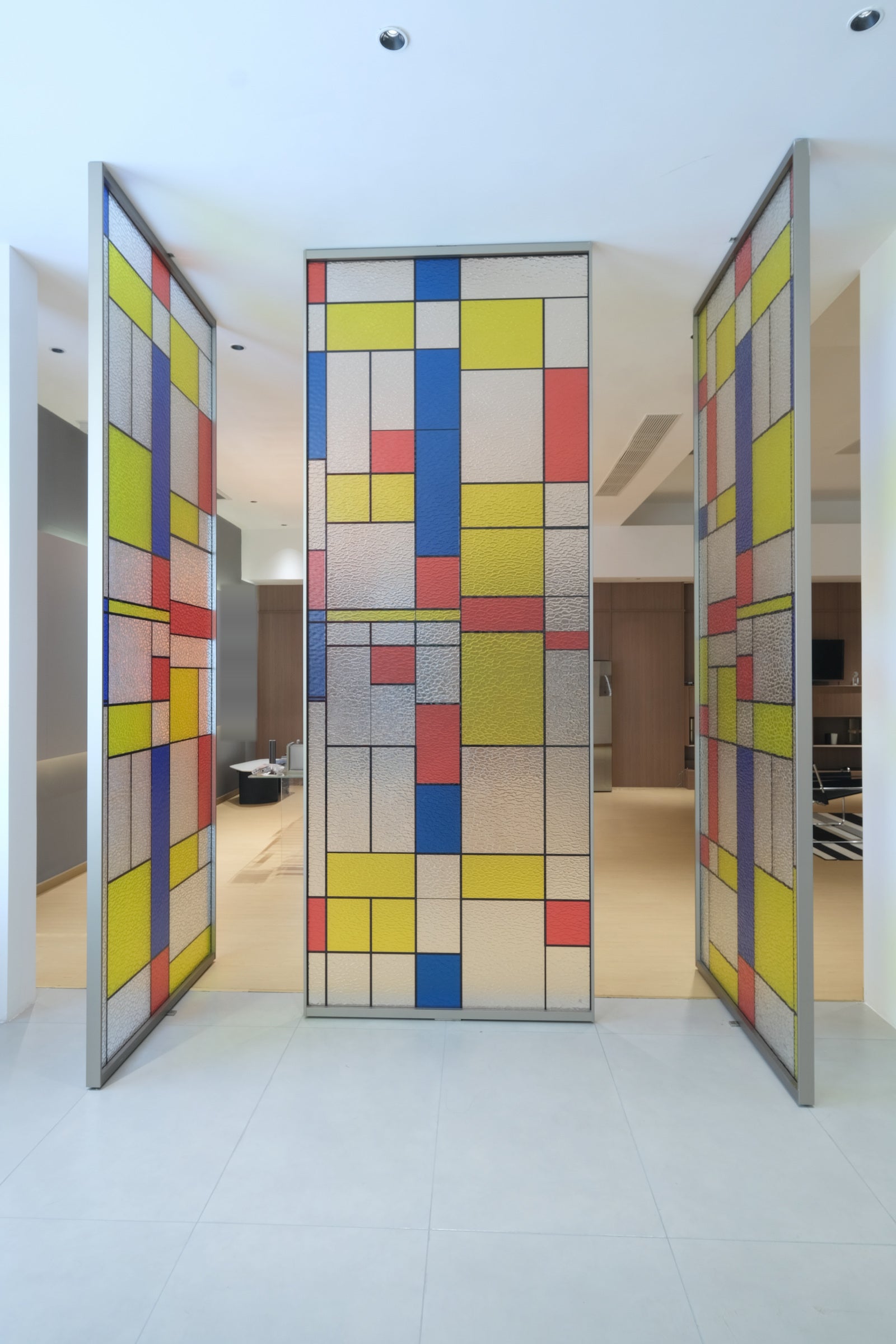 Geometric Color-Block 3-Panel Pivot Door