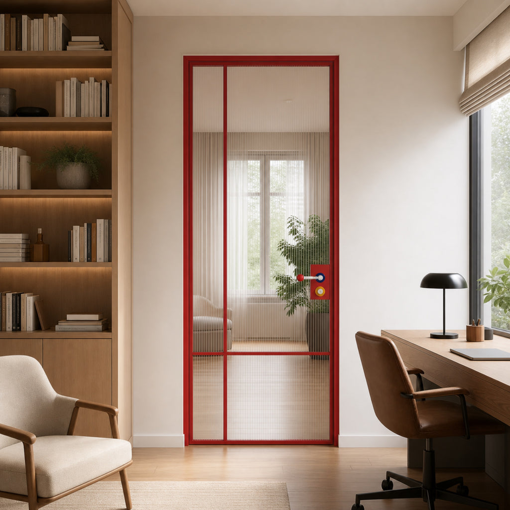 Red Aluminum Glass Interior Door