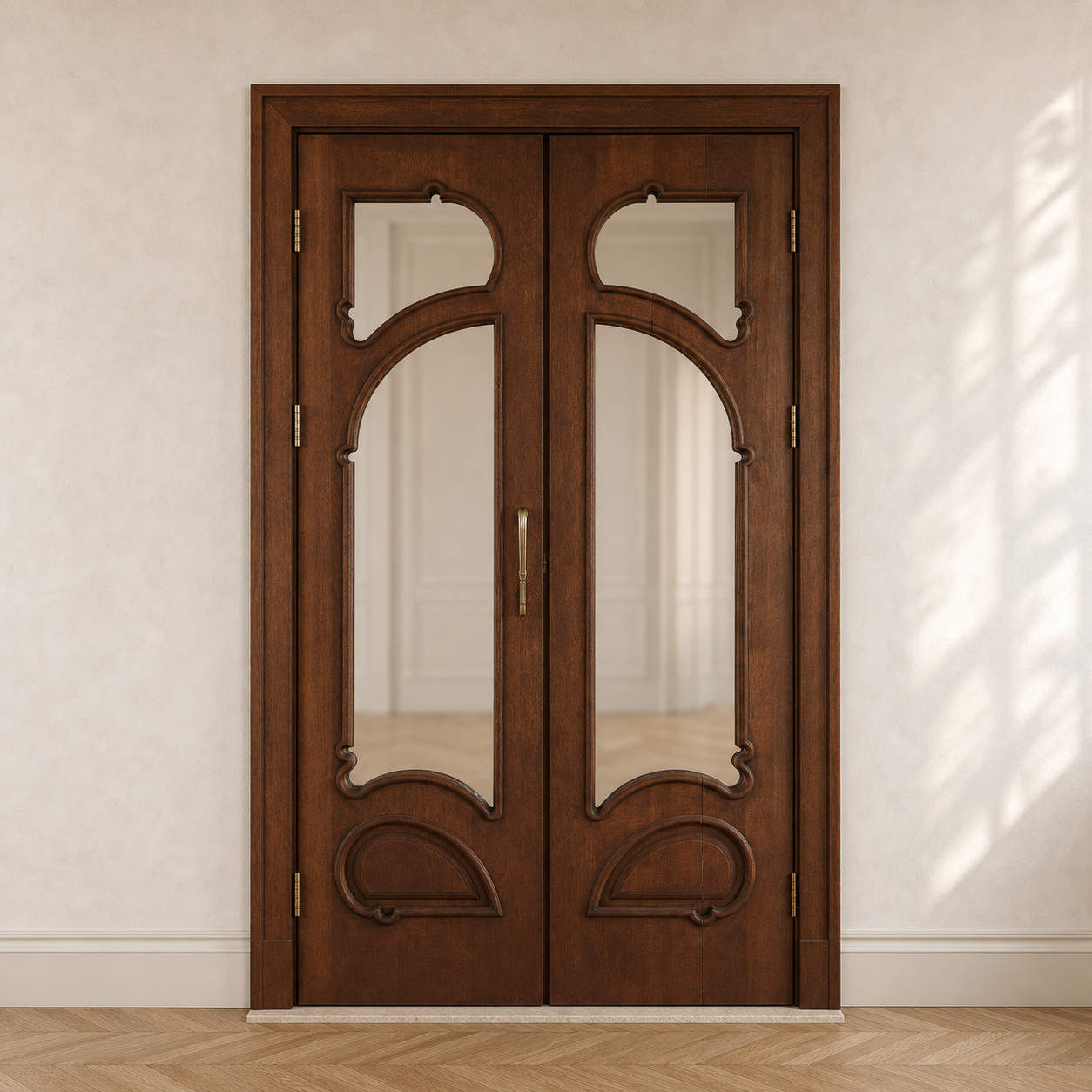 Gaudí-Inspired Sculpted Wood Glass Double Door
