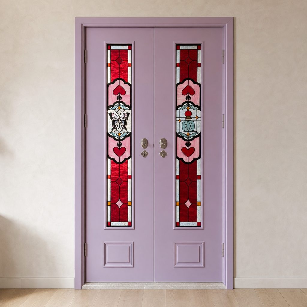 Lavender Art Glass Double Interior Door