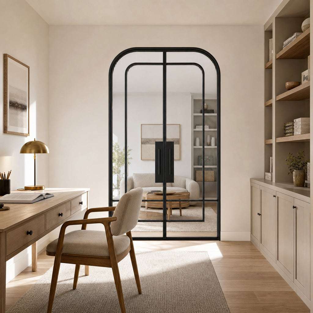 Black Layered-Arch Reeded Glass Double Door