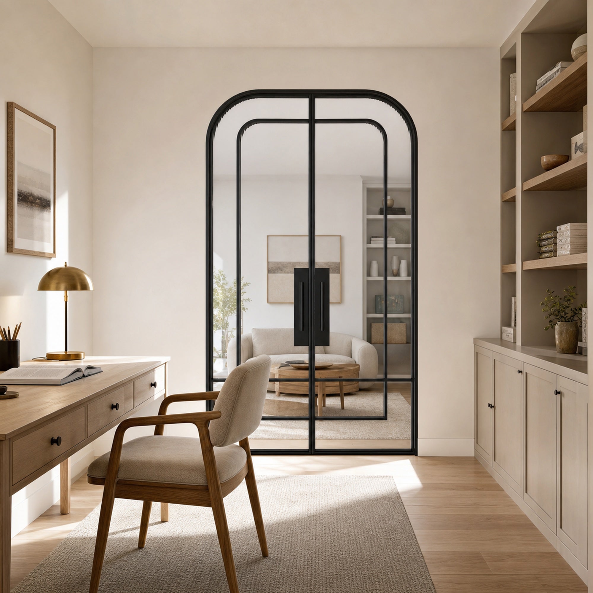 Black Layered-Arch Reeded Glass Double Door