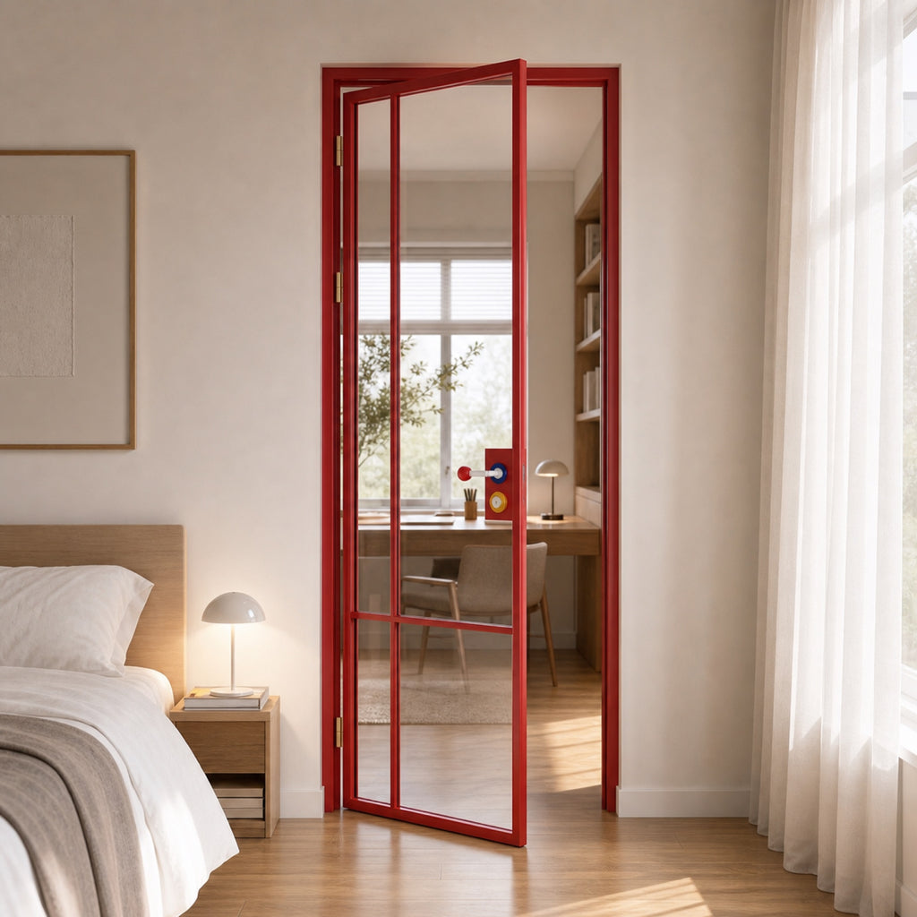Red Aluminum Glass Interior Door