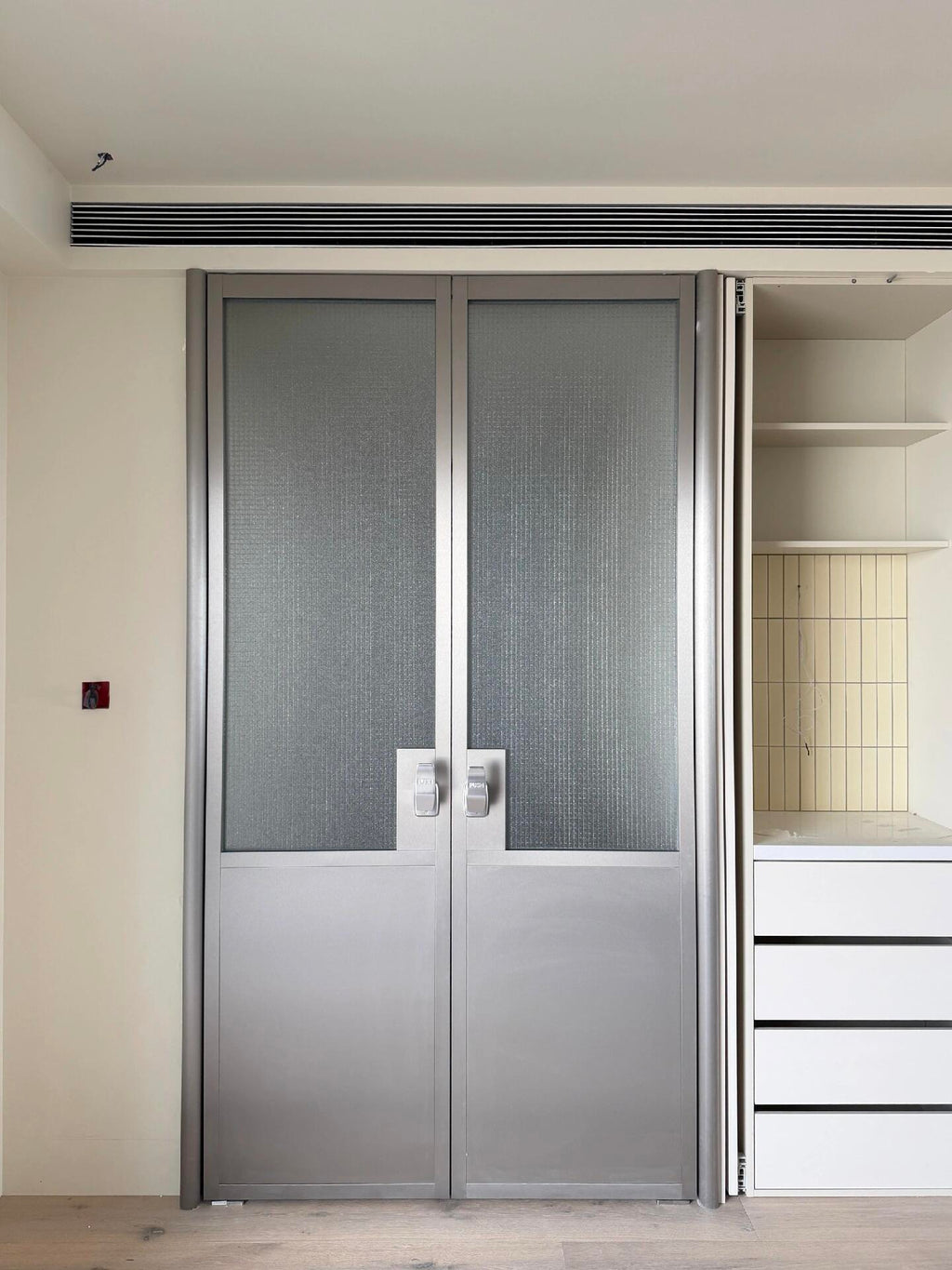 Wire Mesh Glass Double Door | Stainless Steel Frame