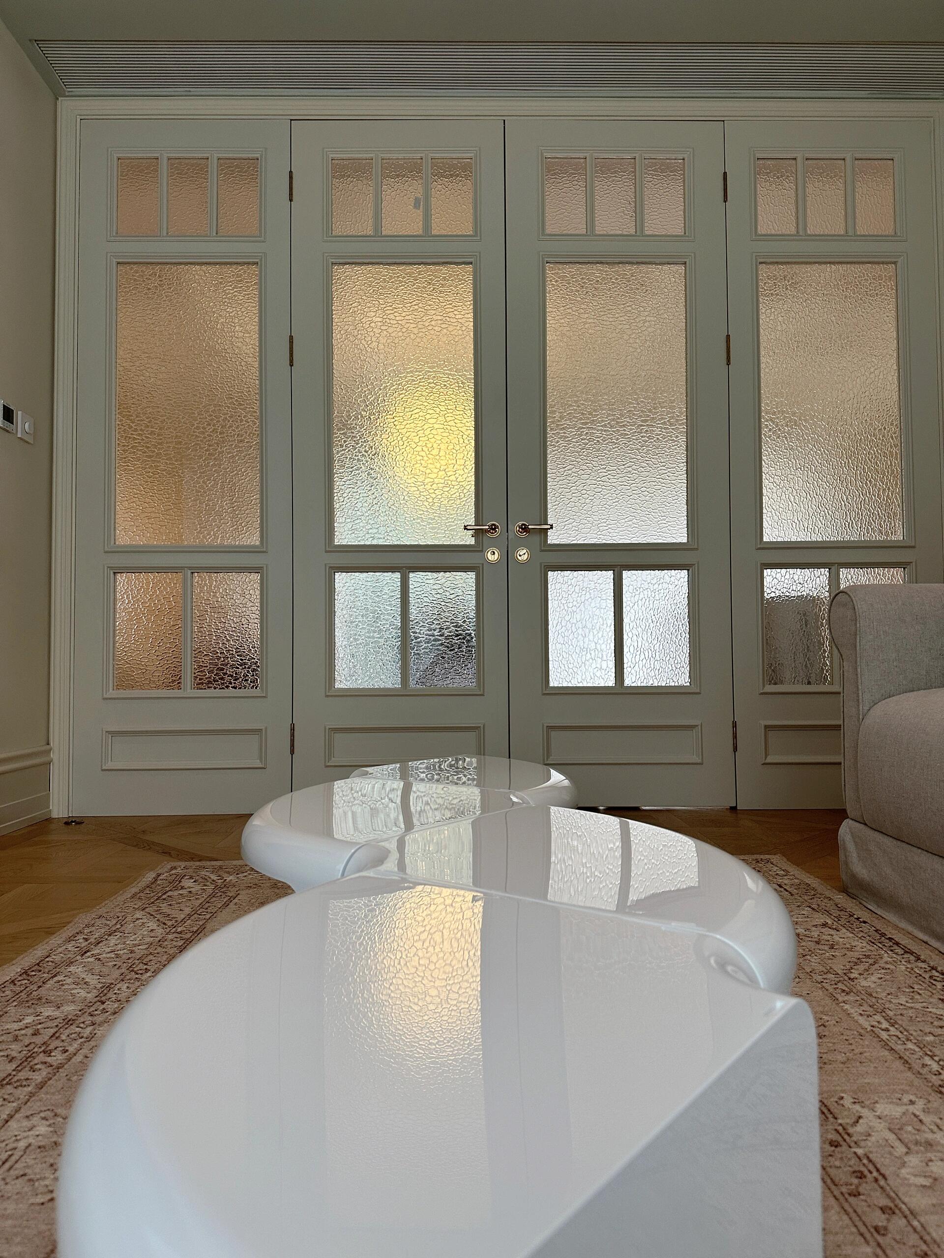 French Panel Double Door | Hammered Glass & Lacquered Frame