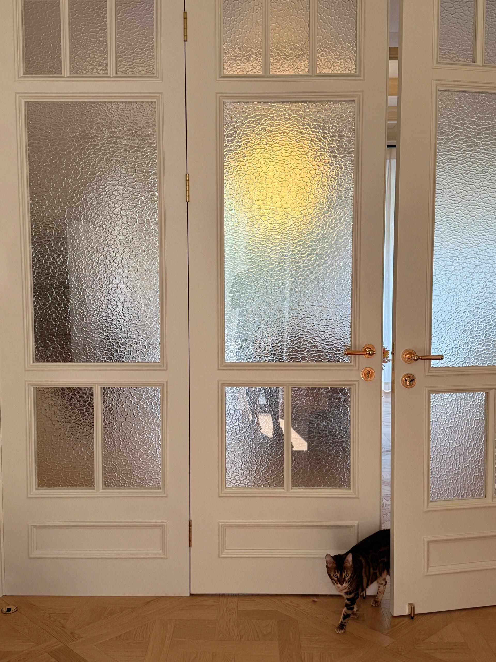 French Panel Double Door | Hammered Glass & Lacquered Frame