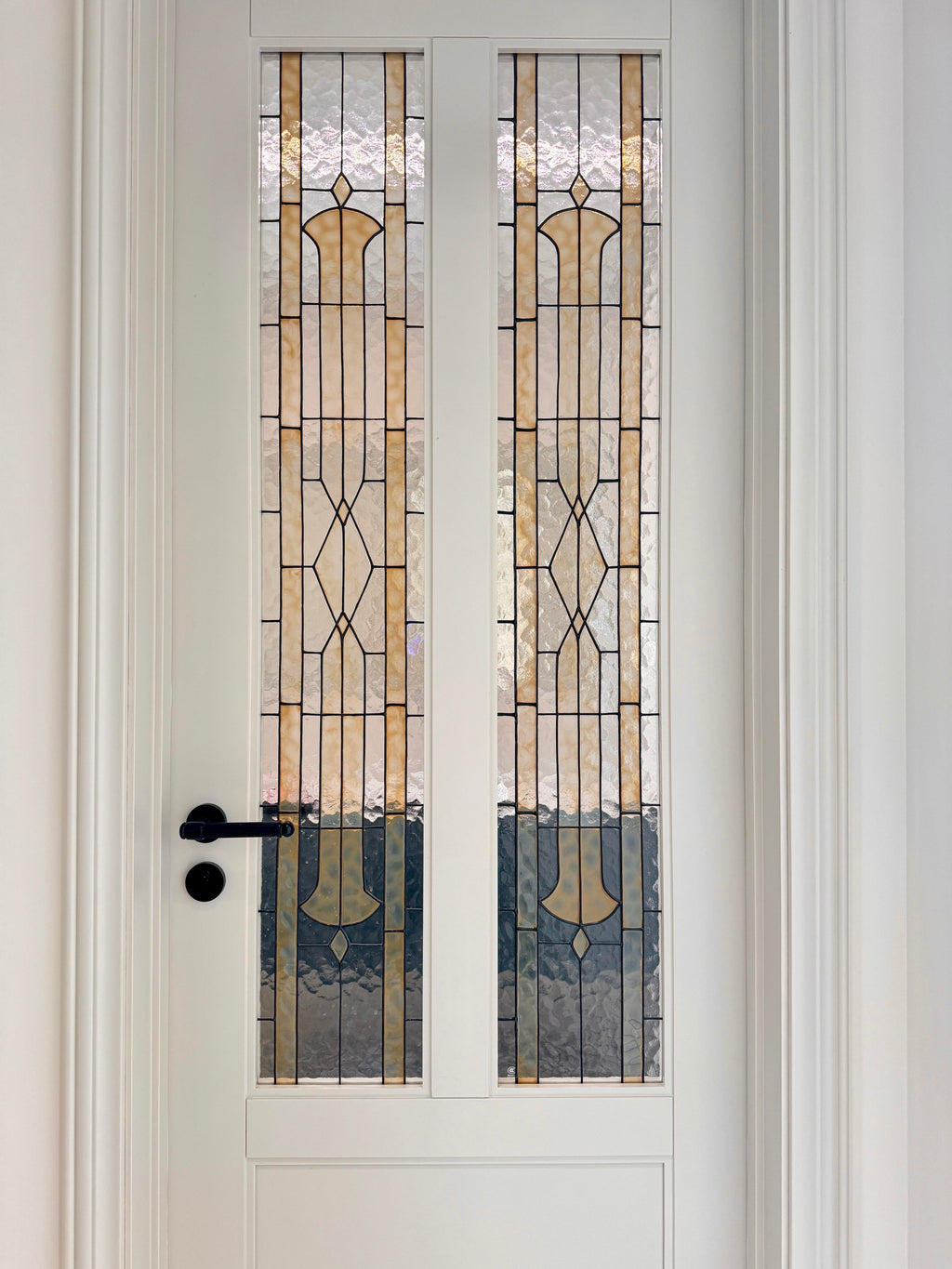 Art Deco Leaded Glass Door | White Lacquer Frame