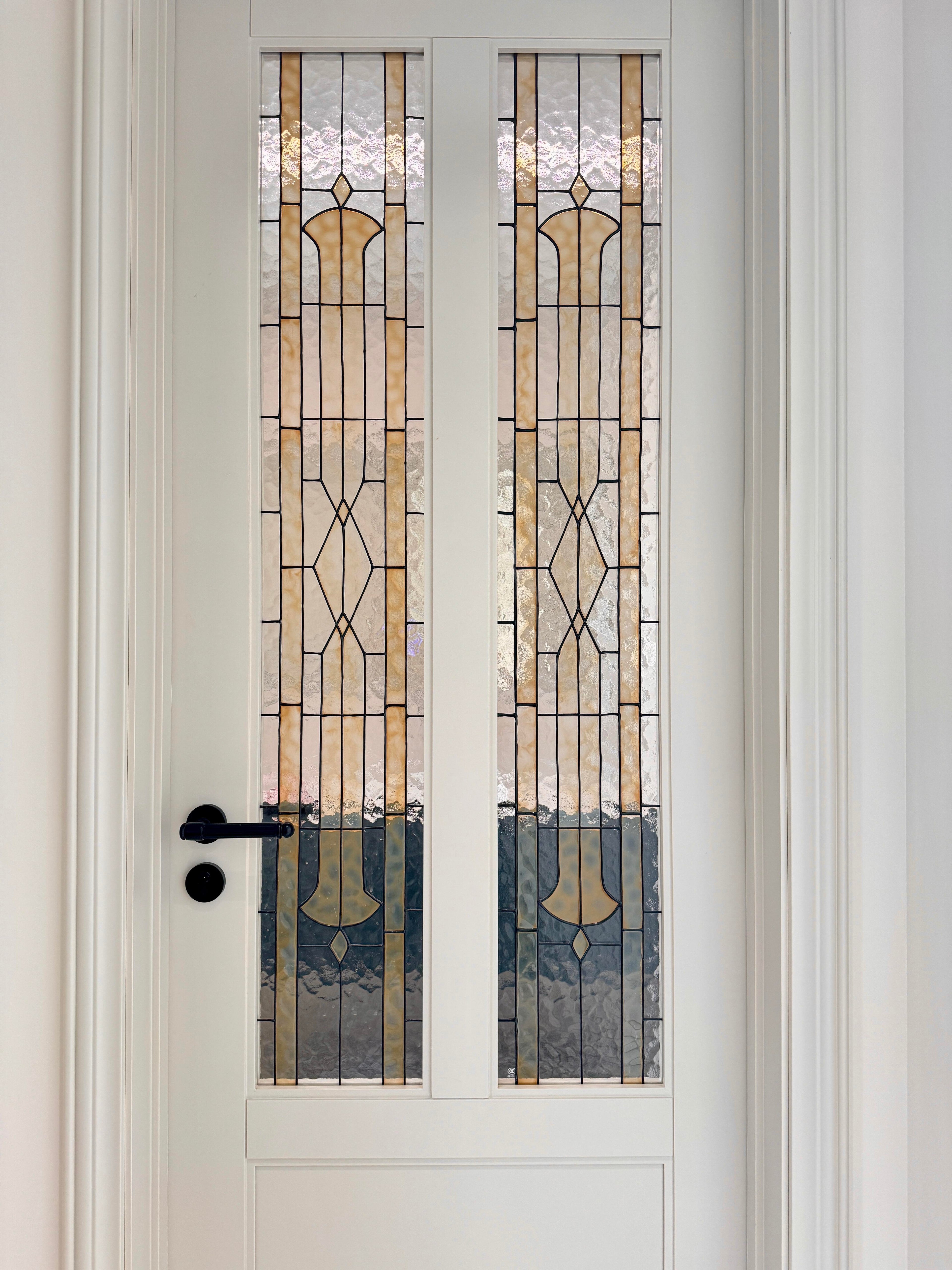 Art Deco Leaded Glass Door | White Lacquer Frame
