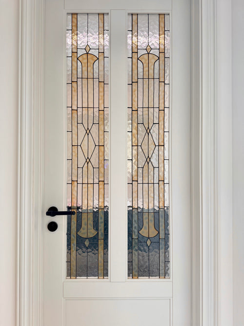Art Deco Leaded Glass Door | White Lacquer Frame
