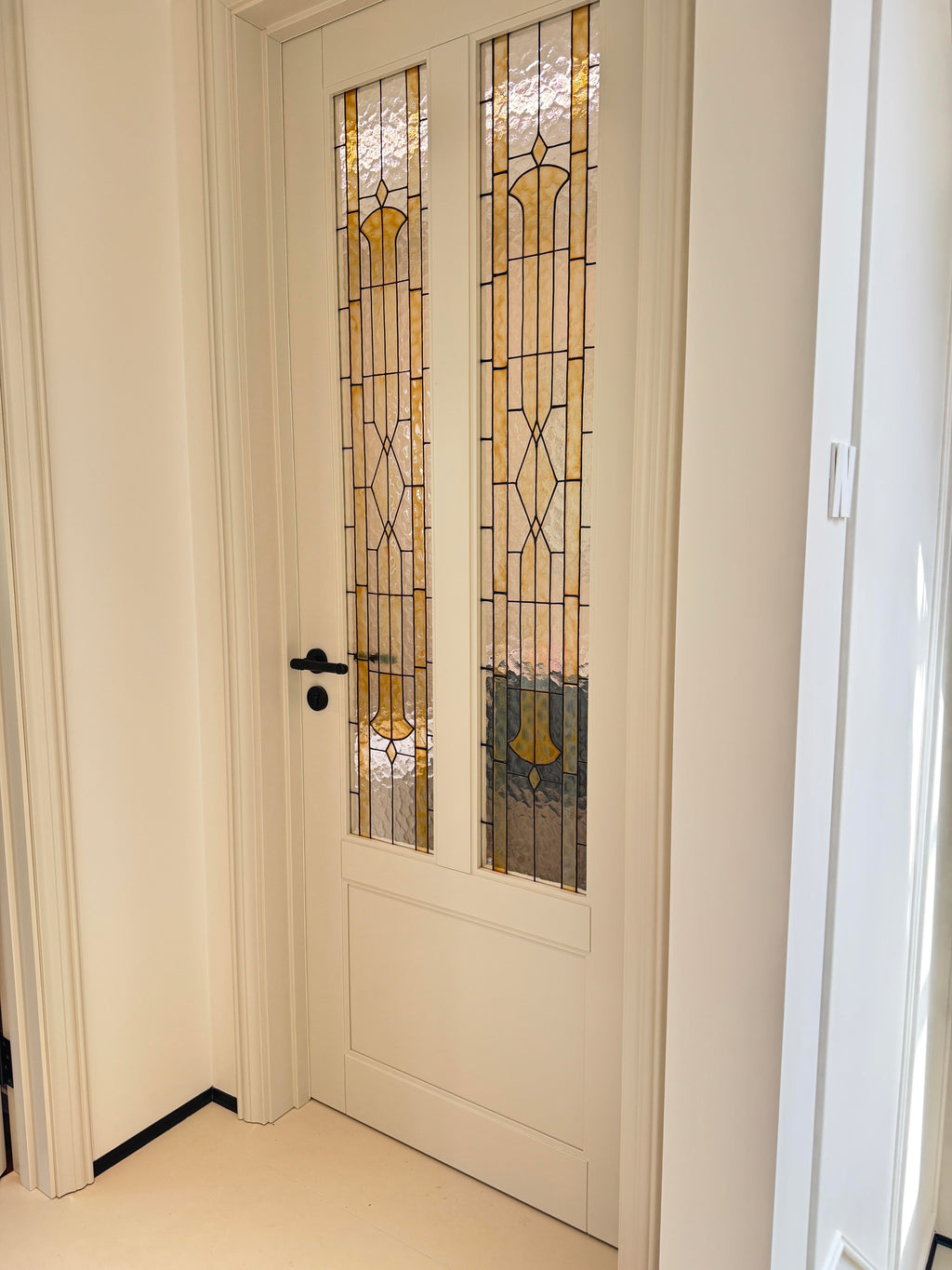 Art Deco Leaded Glass Door | White Lacquer Frame