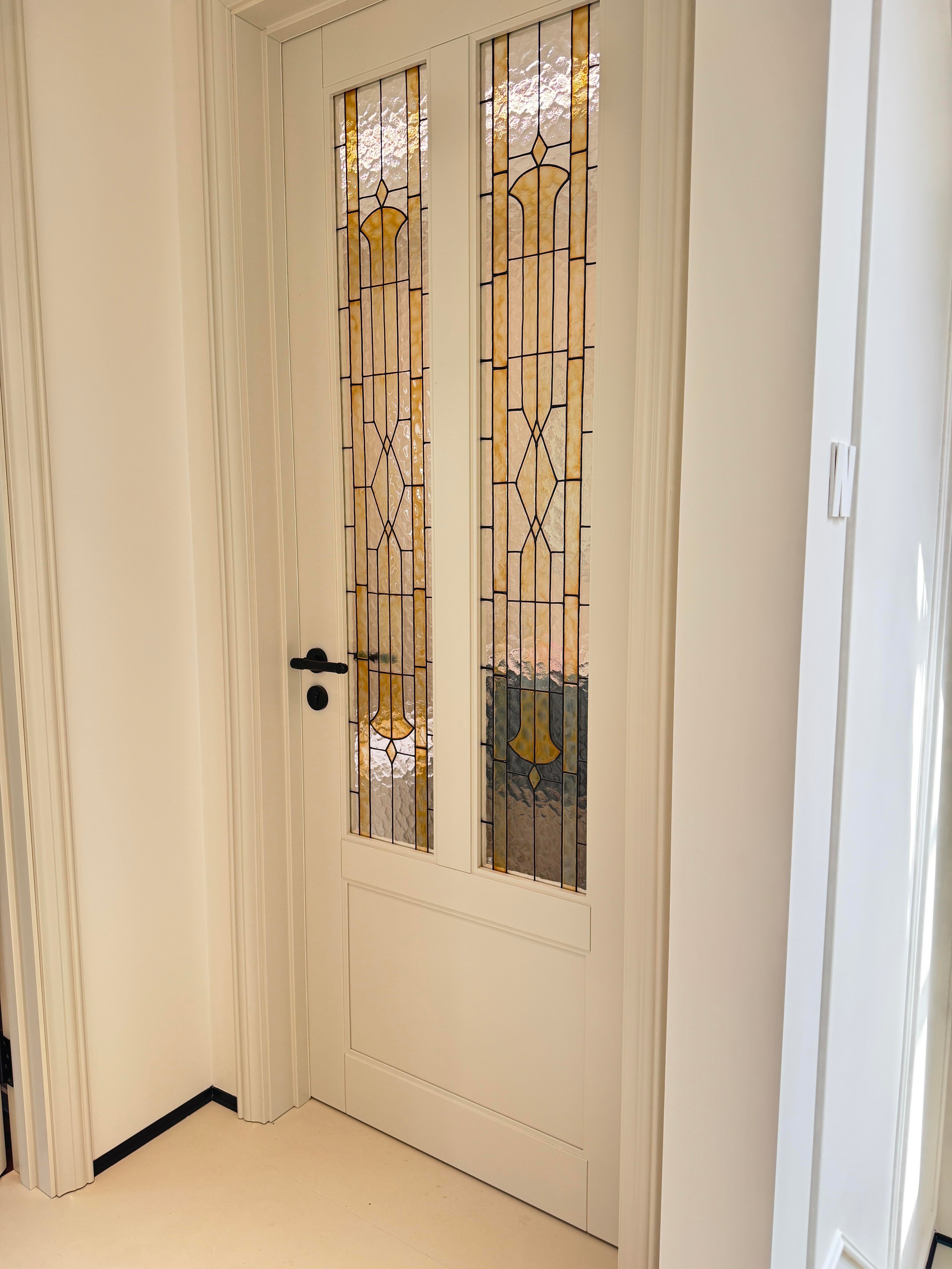 Art Deco Leaded Glass Door | White Lacquer Frame