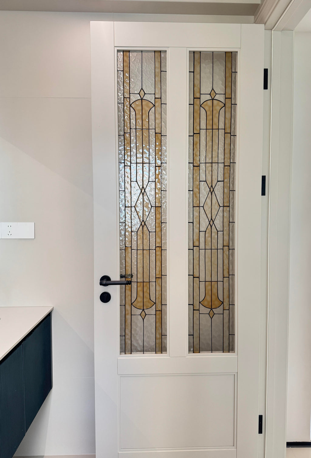 Art Deco Leaded Glass Door | White Lacquer Frame