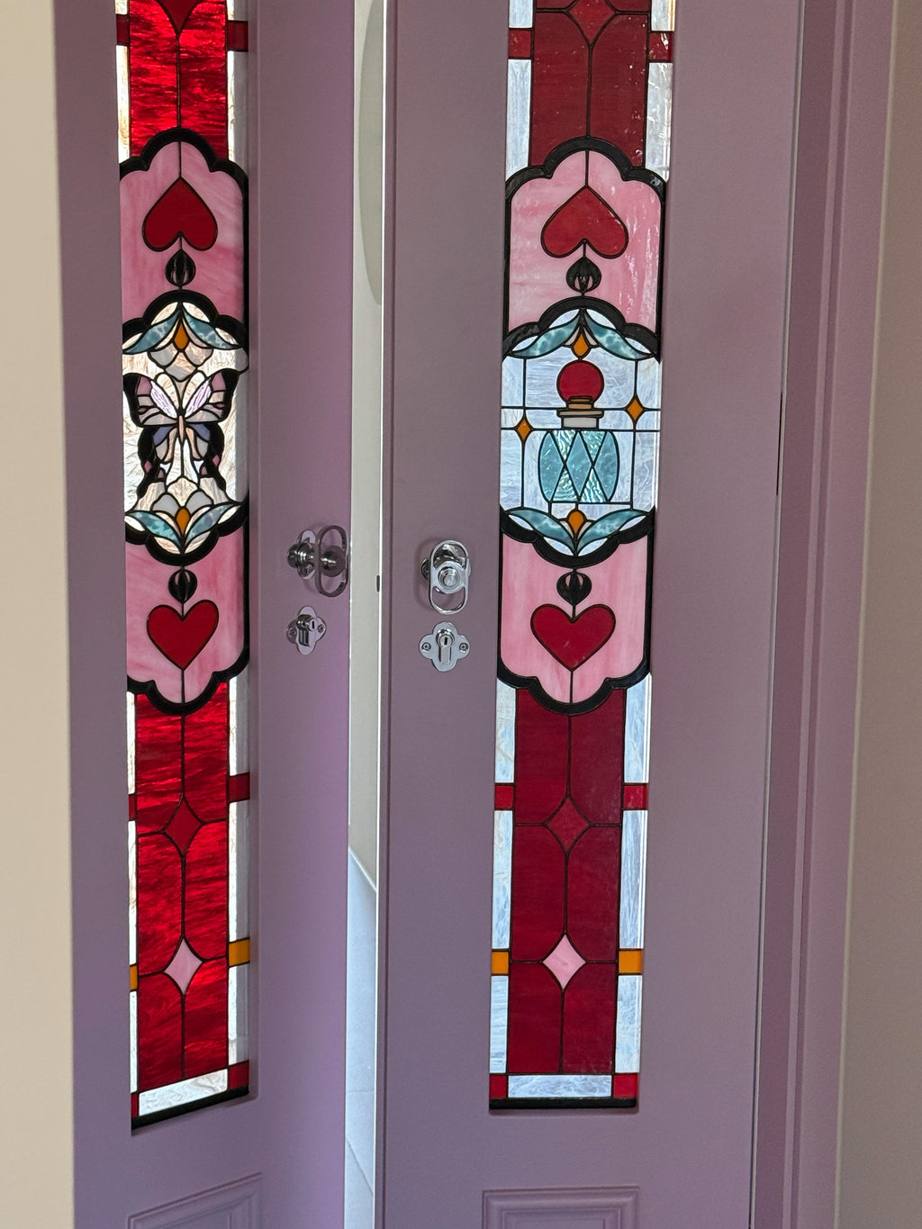 Lavender Art Glass Double Interior Door