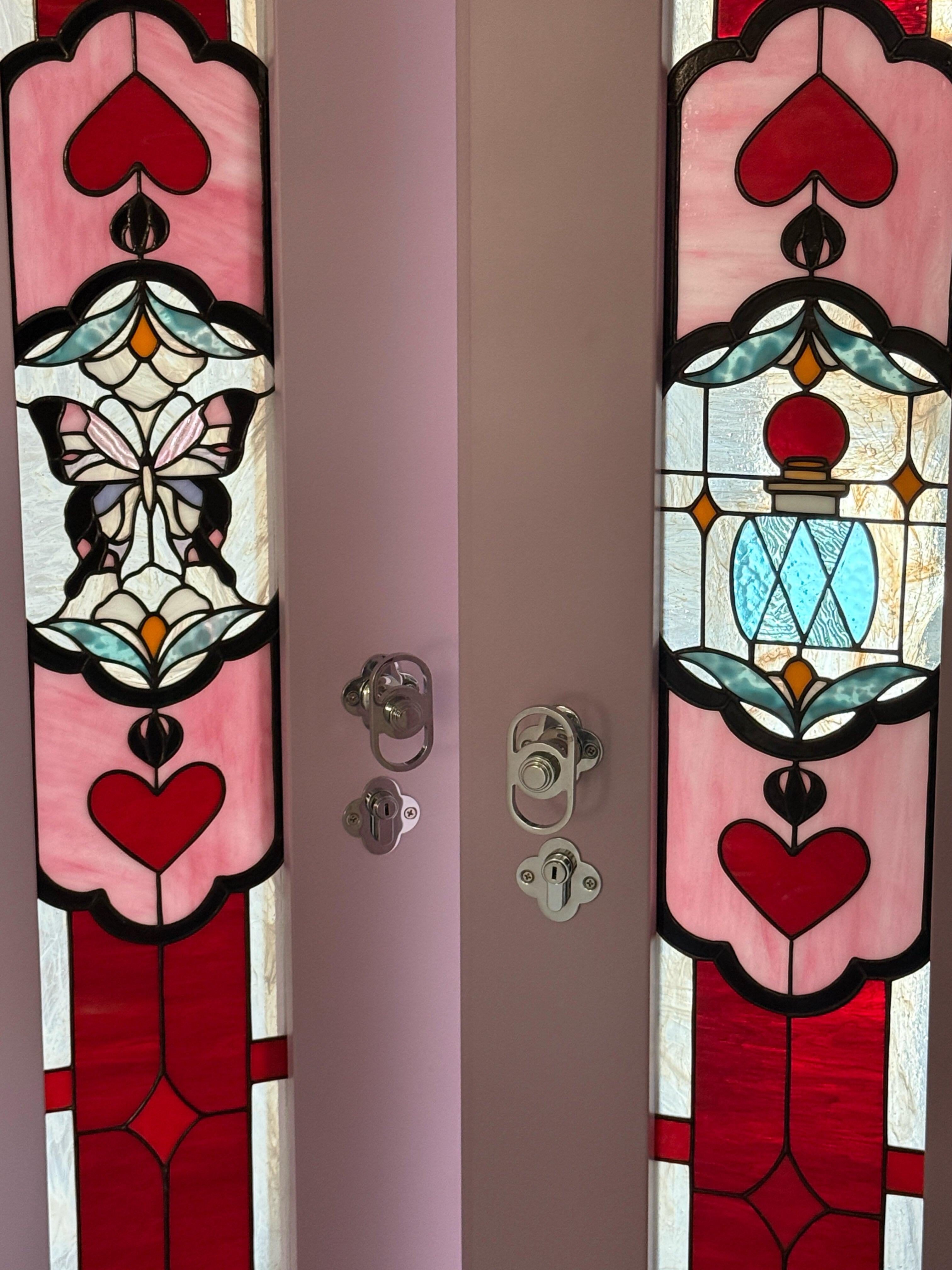 Lavender Art Glass Double Interior Door