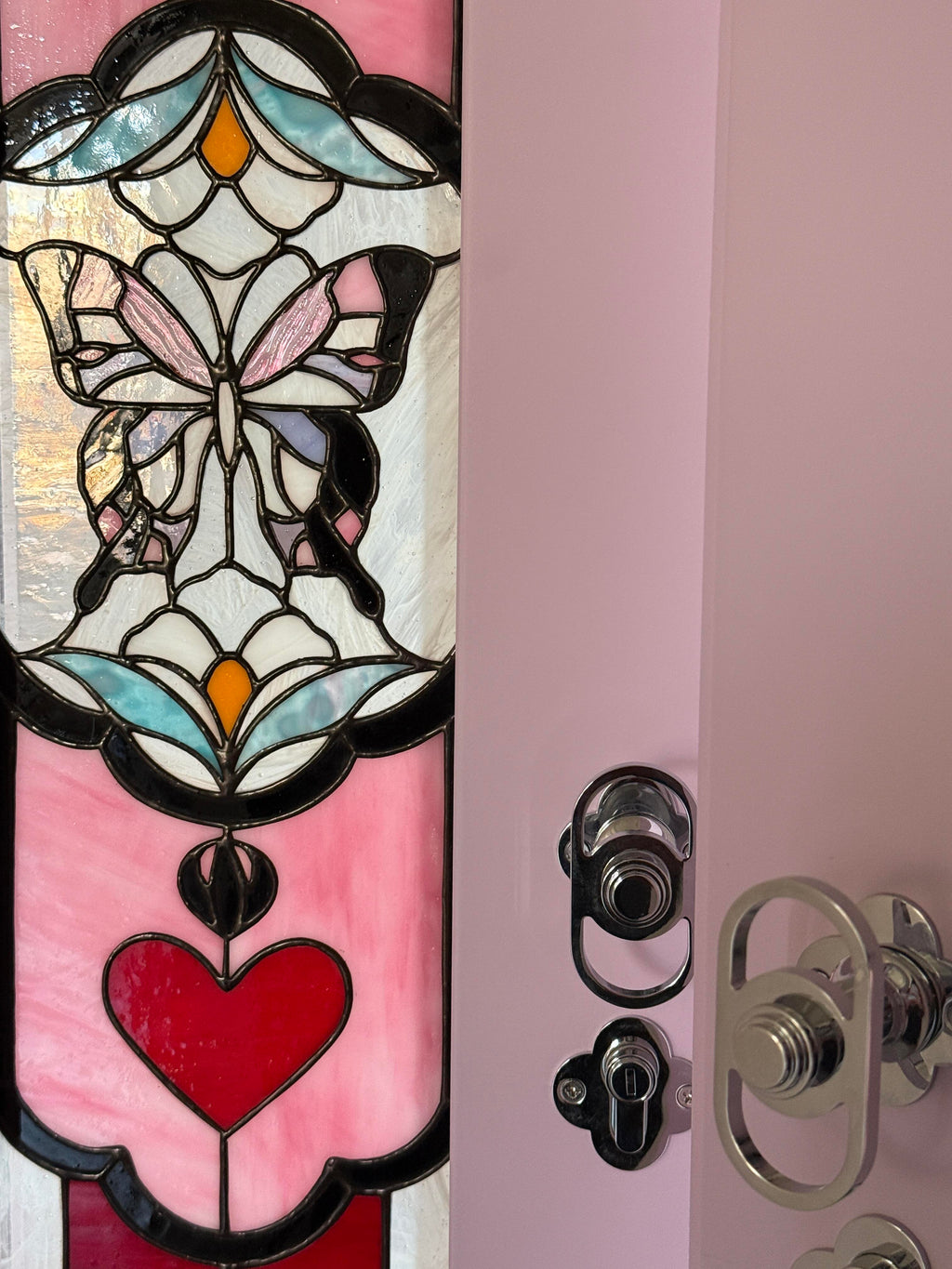 Lavender Art Glass Double Interior Door