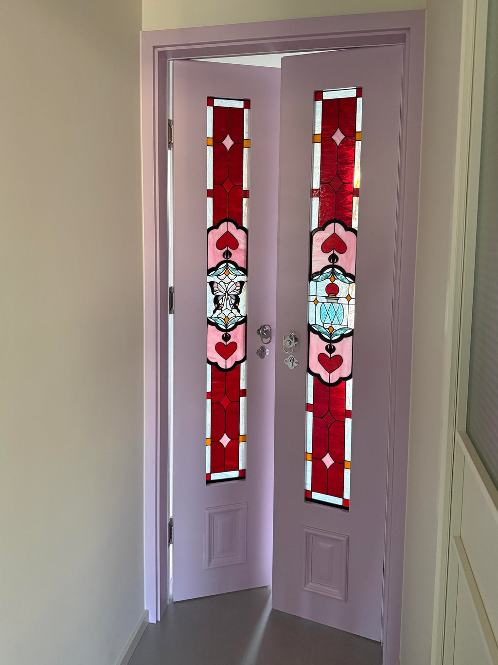 Lavender Art Glass Double Interior Door