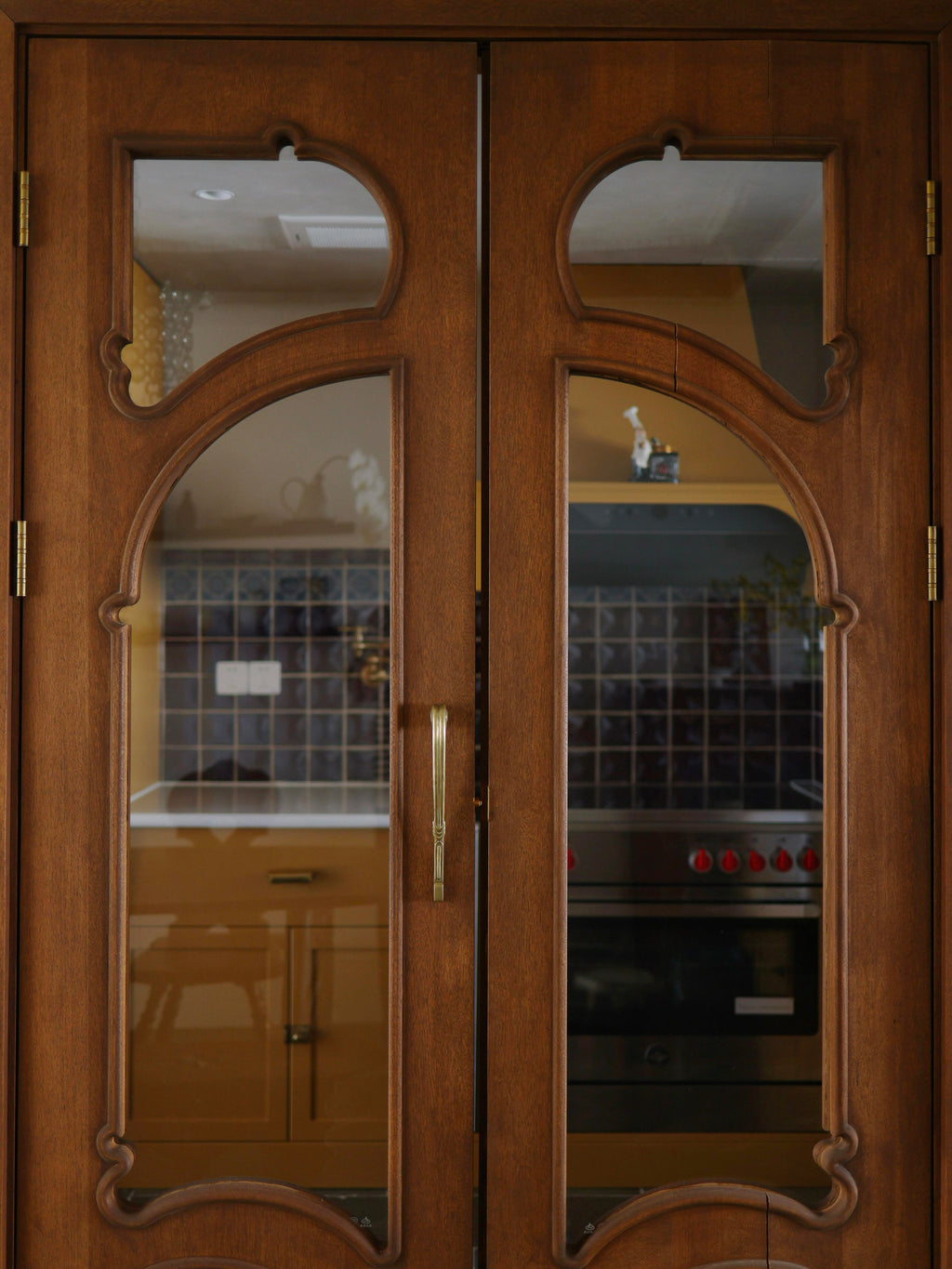 Gaudí-Inspired Sculpted Wood Glass Double Door