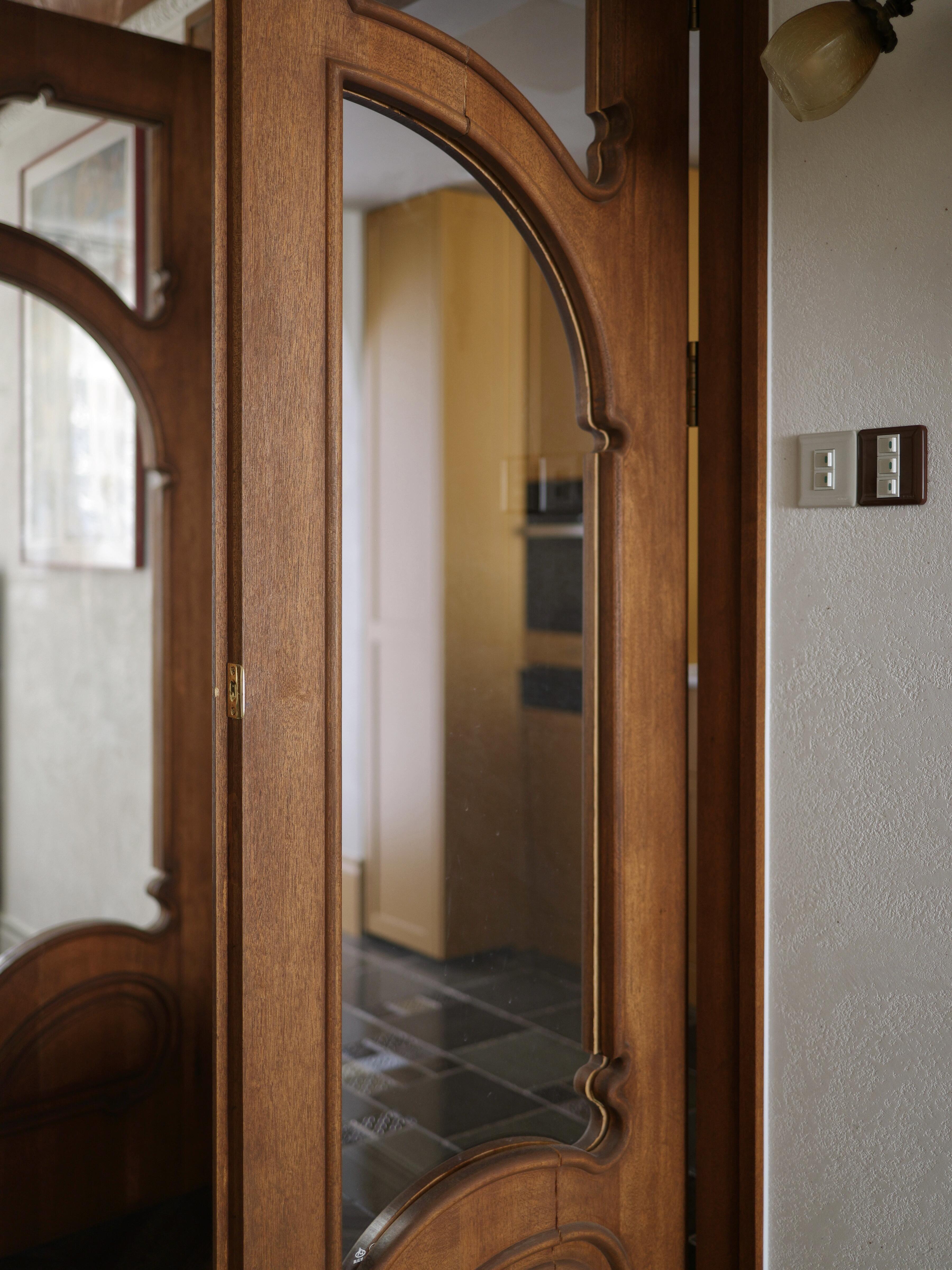 Gaudí-Inspired Sculpted Wood Glass Double Door