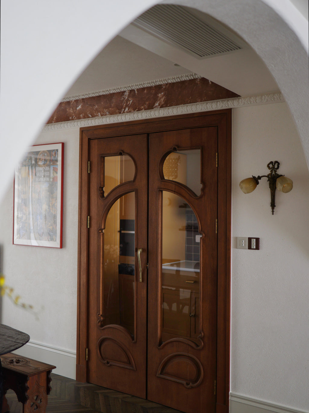 Gaudí-Inspired Sculpted Wood Glass Double Door