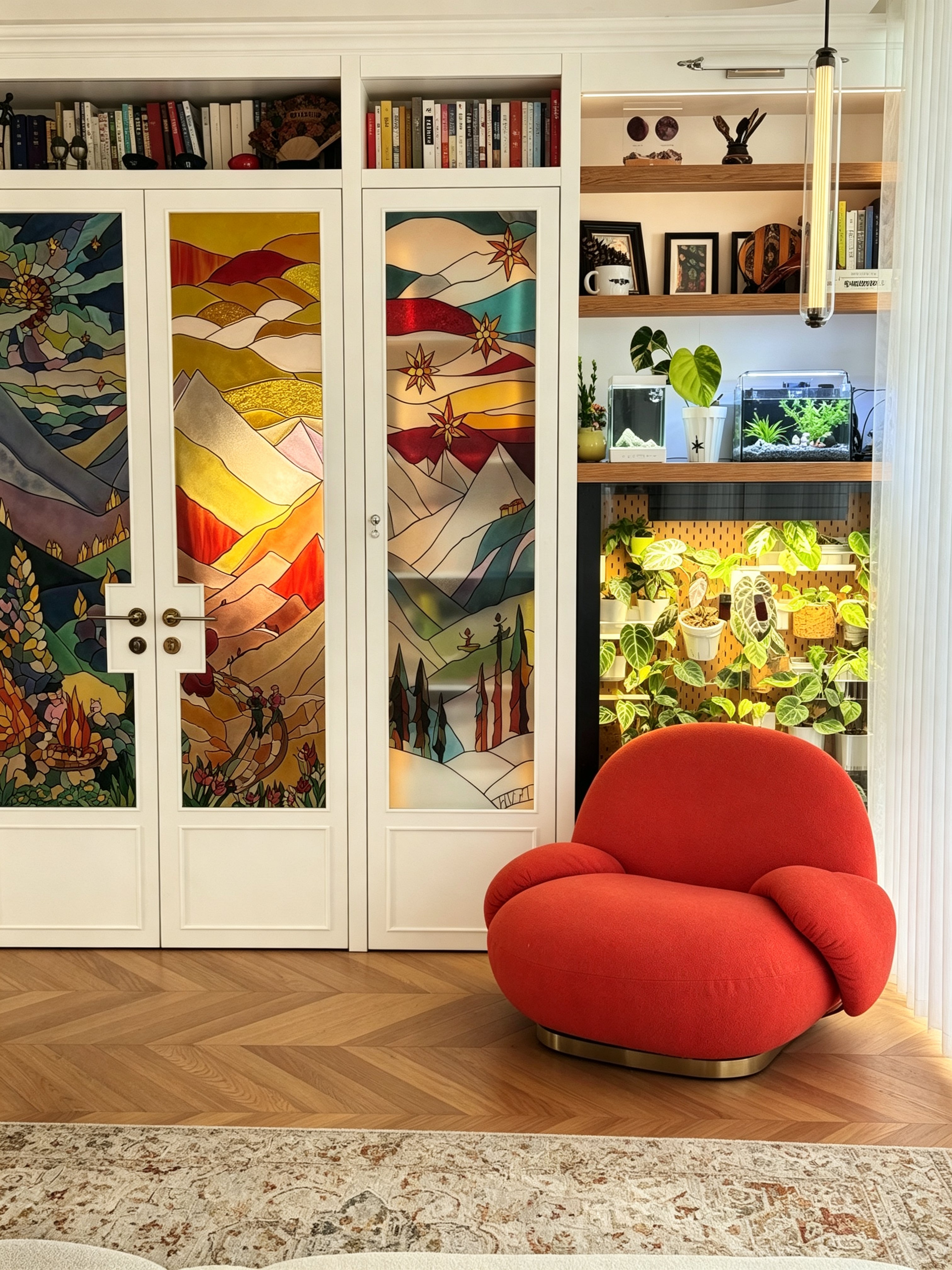 4-Panel Stained Glass Folding Doors | Custom Mural Art