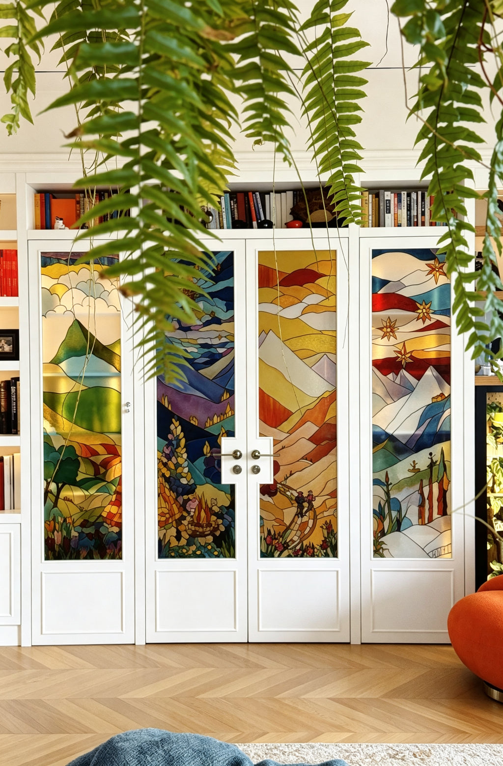 4-Panel Stained Glass Folding Doors | Custom Mural Art