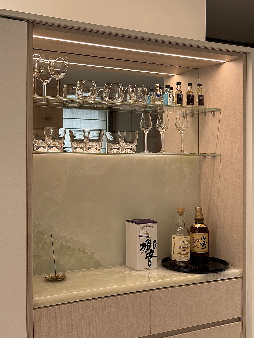 Custom Lacquered Storage Wall with Open Display Niche