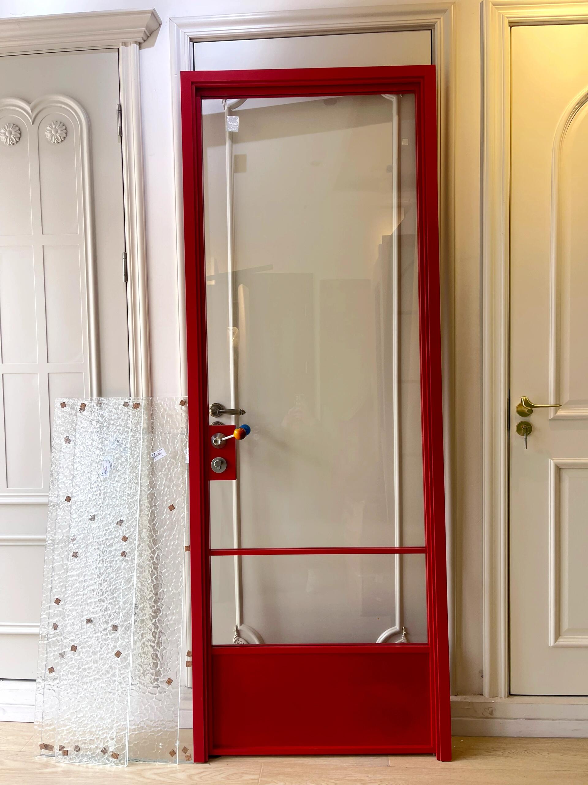 Red Aluminum Glass Interior Door