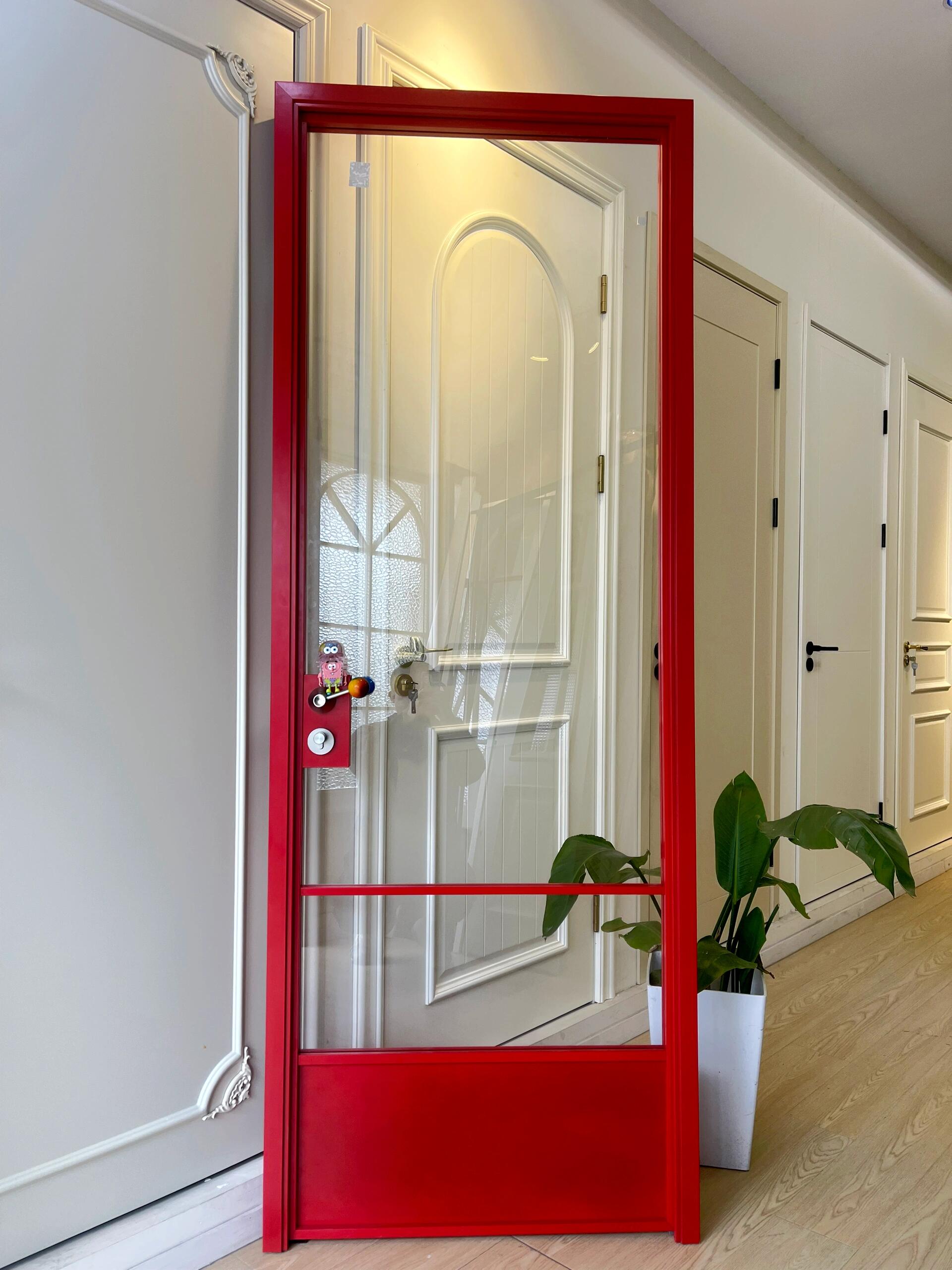 Red Aluminum Glass Interior Door