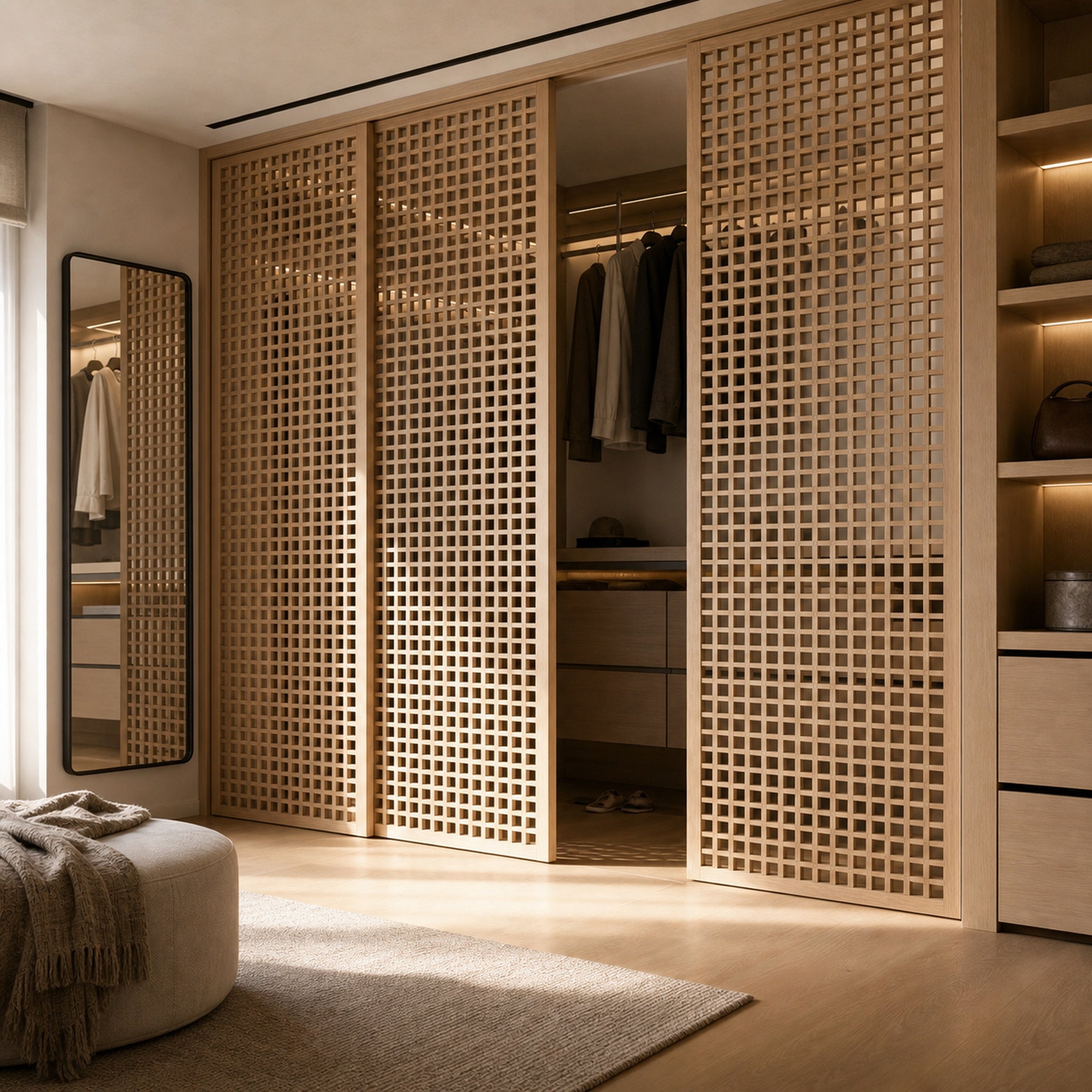 Japanese Wood Lattice Sliding Room Divider