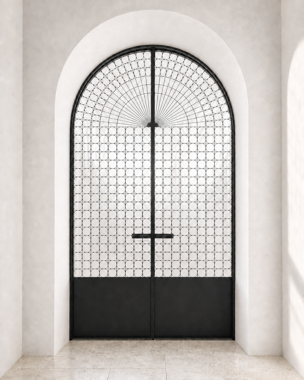 Vintage Patterned Glass Arched Double Door