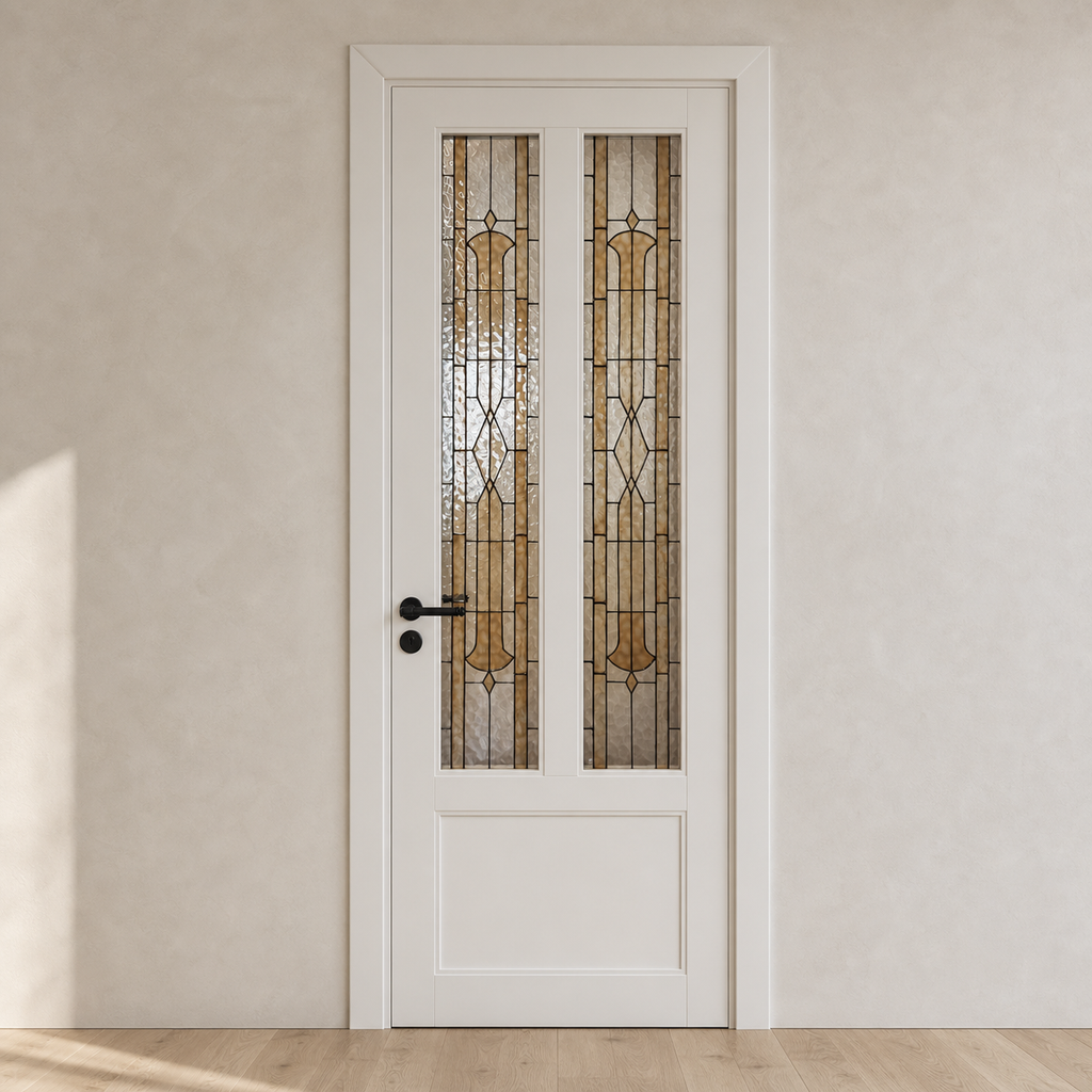 Art Deco Leaded Glass Door | White Lacquer Frame