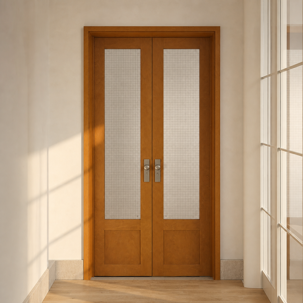 Birch Veneer Double Door | Wire-Mesh Glass