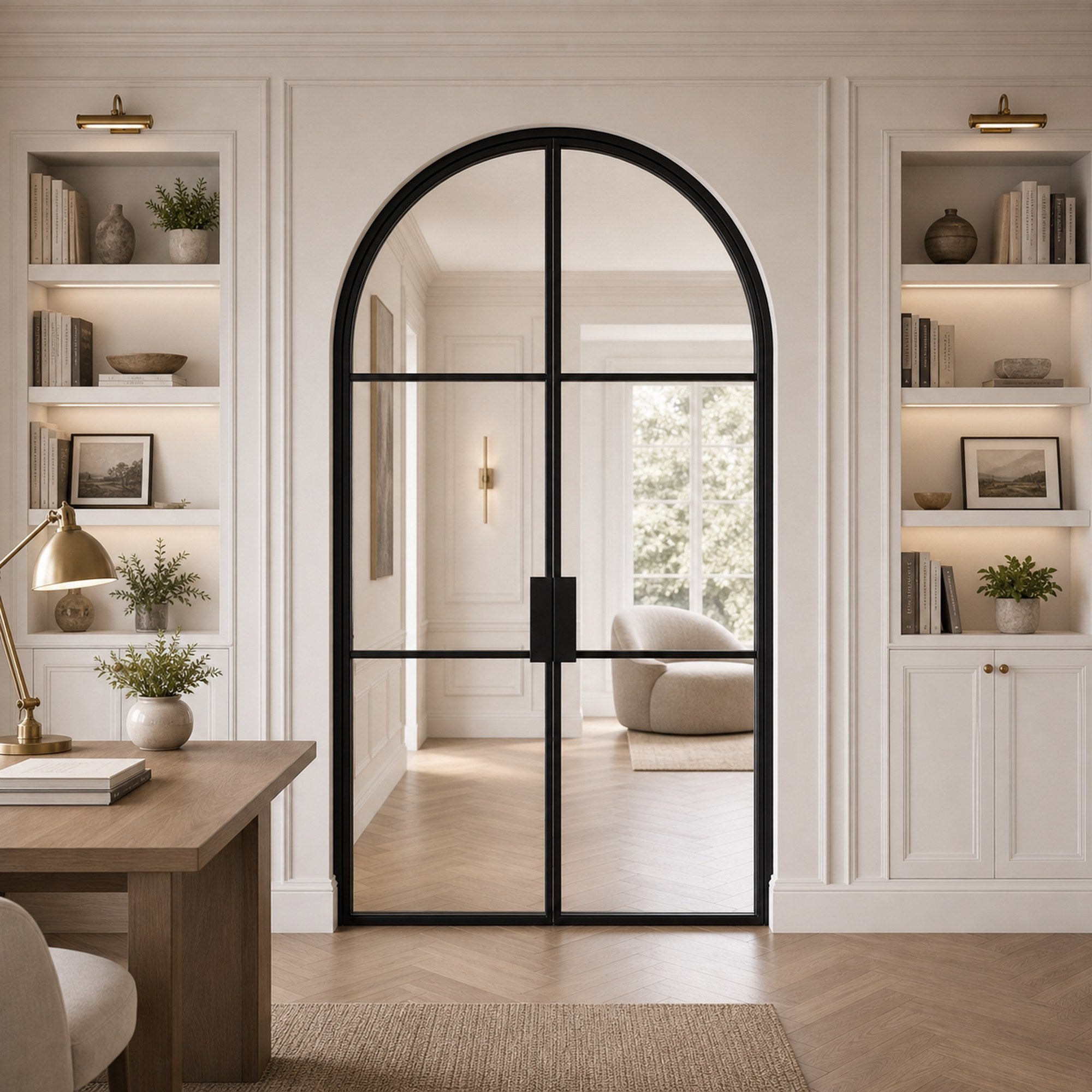 Black Arched Clear Glass Double Door