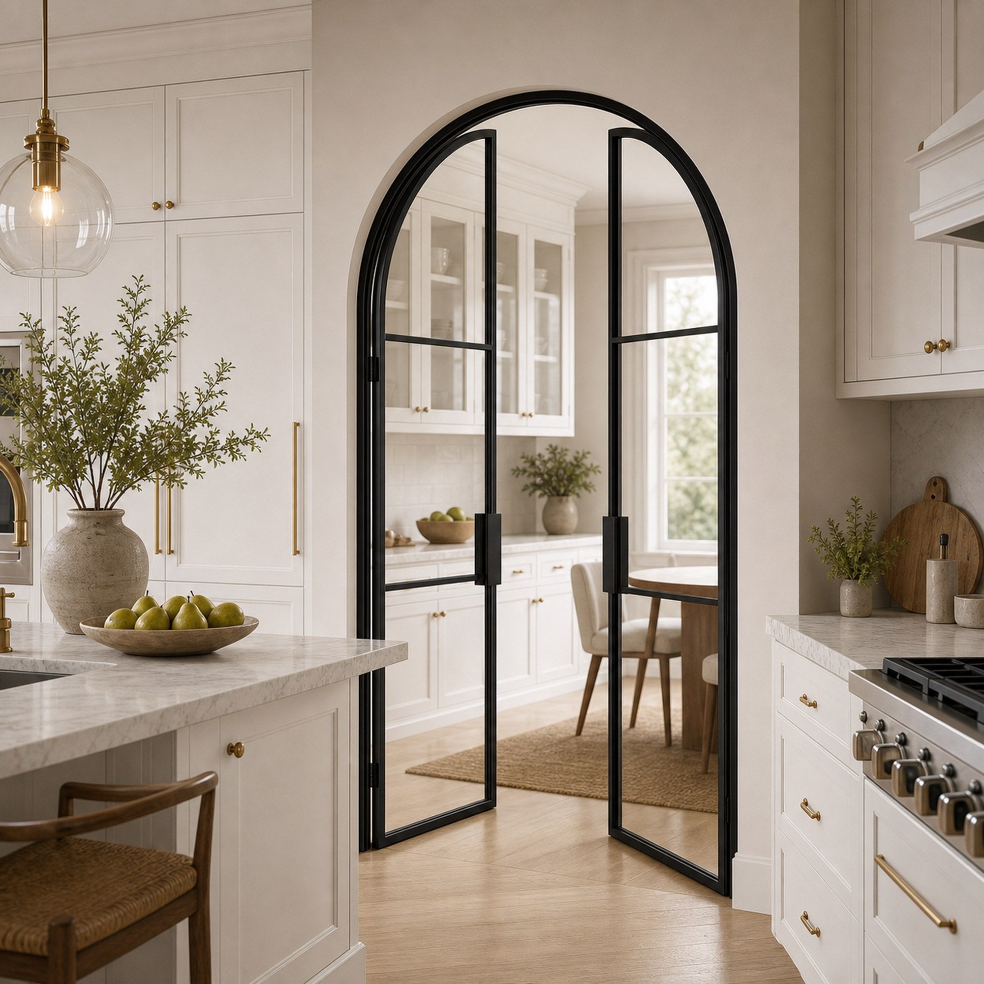 Black Arched Clear Glass Double Door