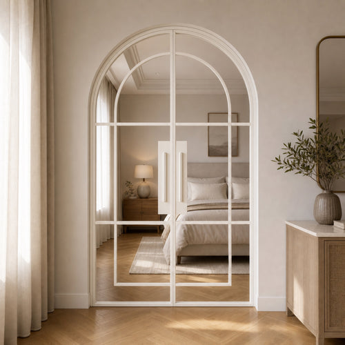 Arched Grid Glass Double Door | Black or White Frame