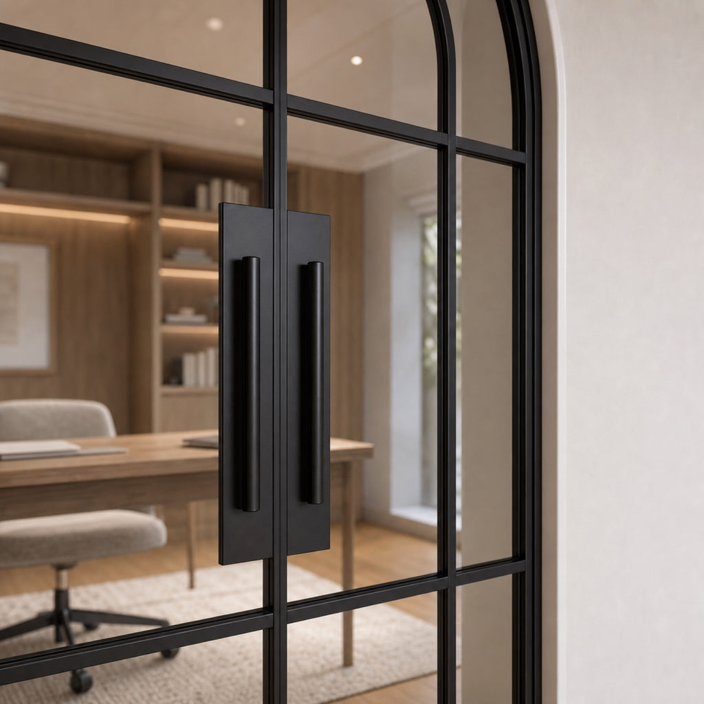 Arched Grid Glass Double Door | Black or White Frame