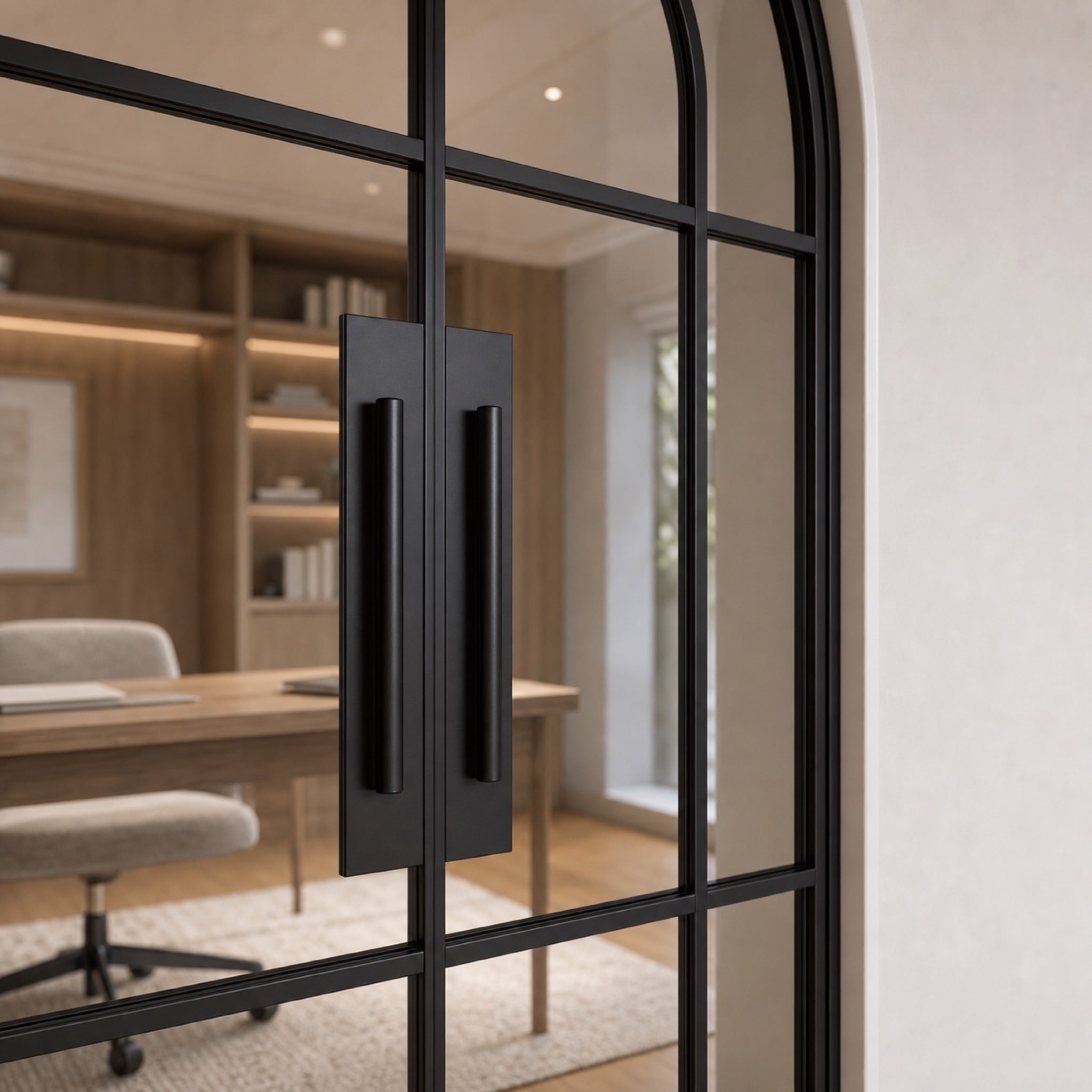Arched Grid Glass Double Door | Black or White Frame